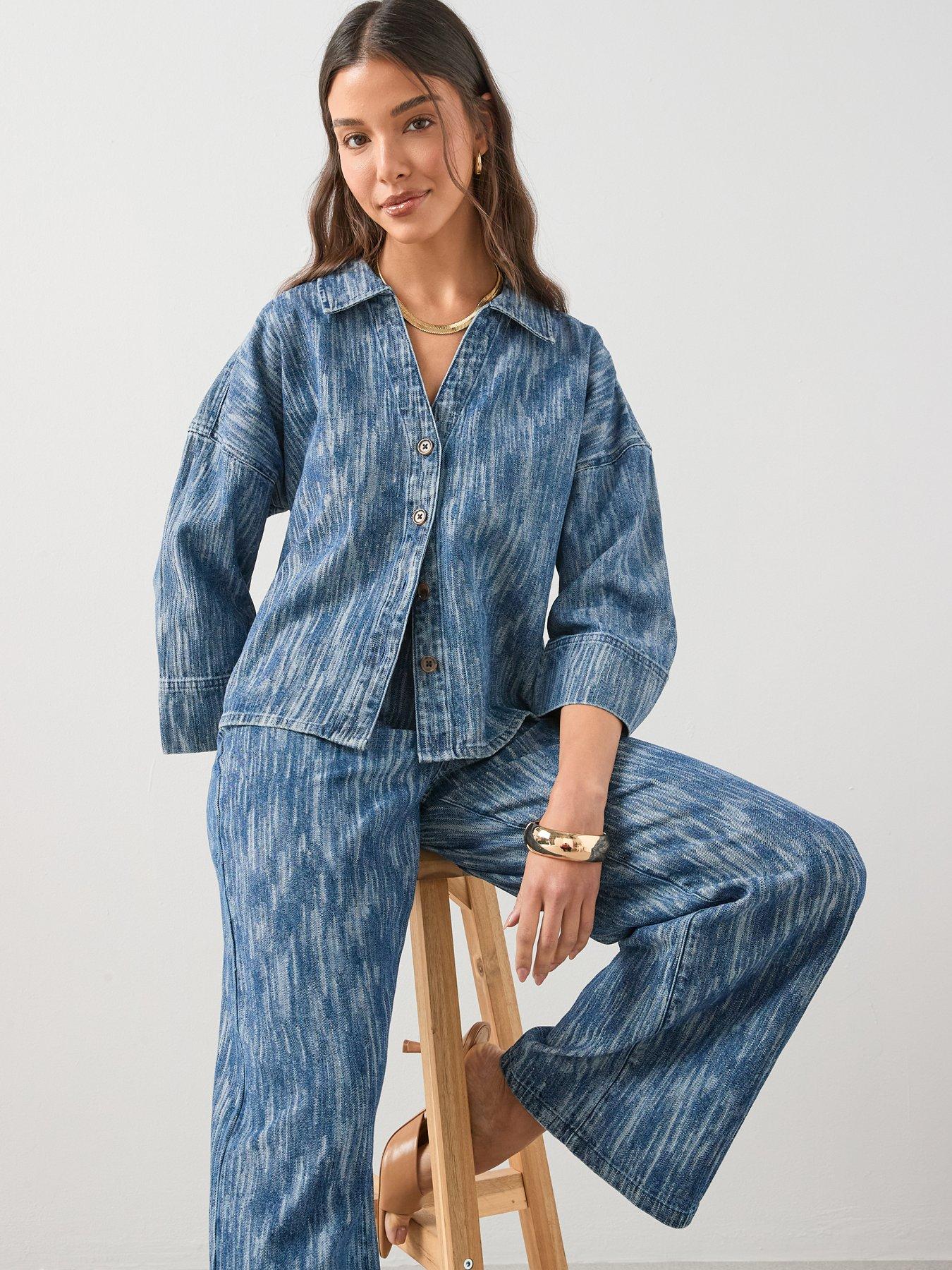 The Very Collection Jacquard Denim Co-Ord Top - Mid Wash