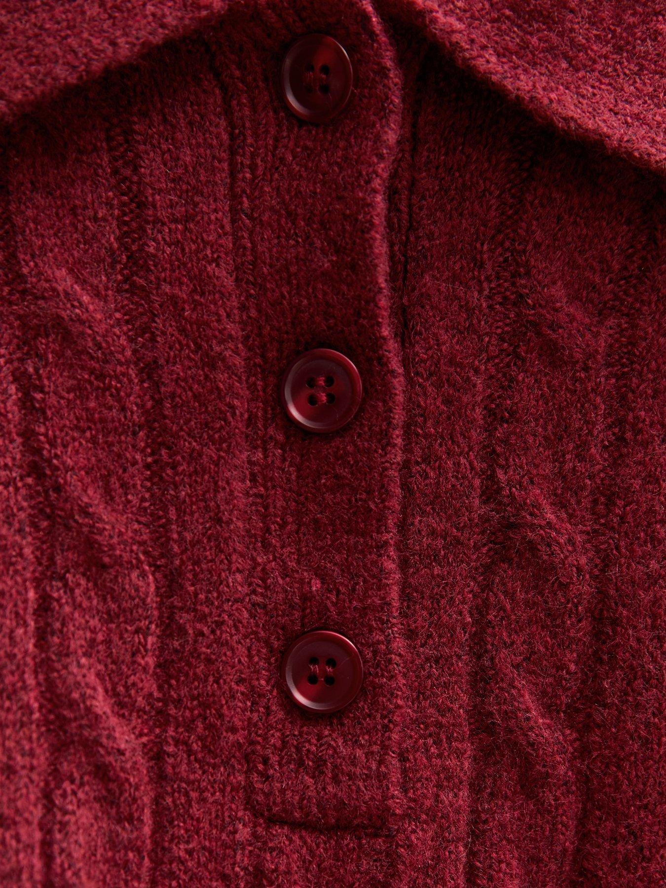 Image 5 of 5 of New Look Cable Knit Button Polo Jumper - Burgundy