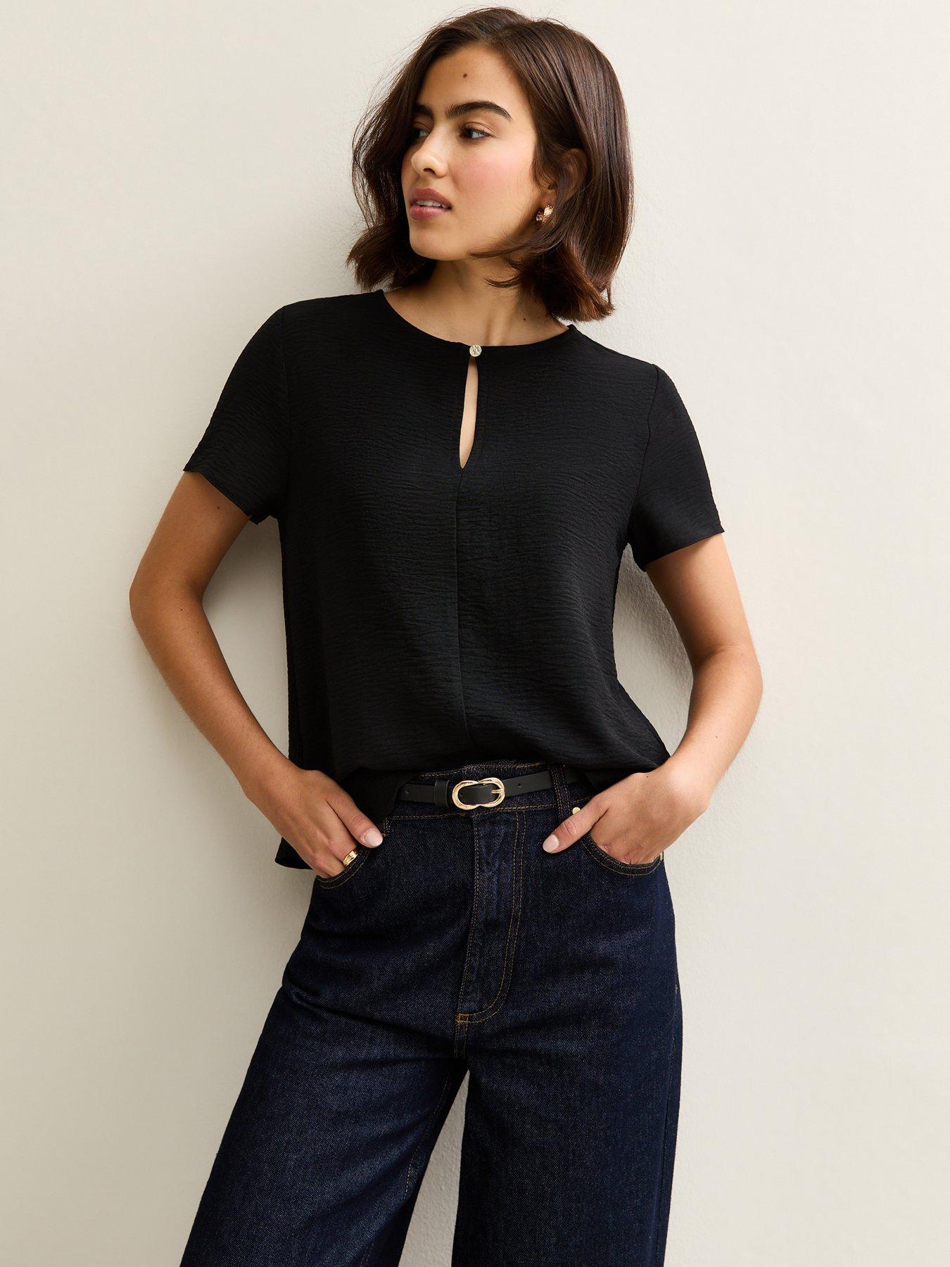 undefined Black Keyhole Front Short Sleeve Top