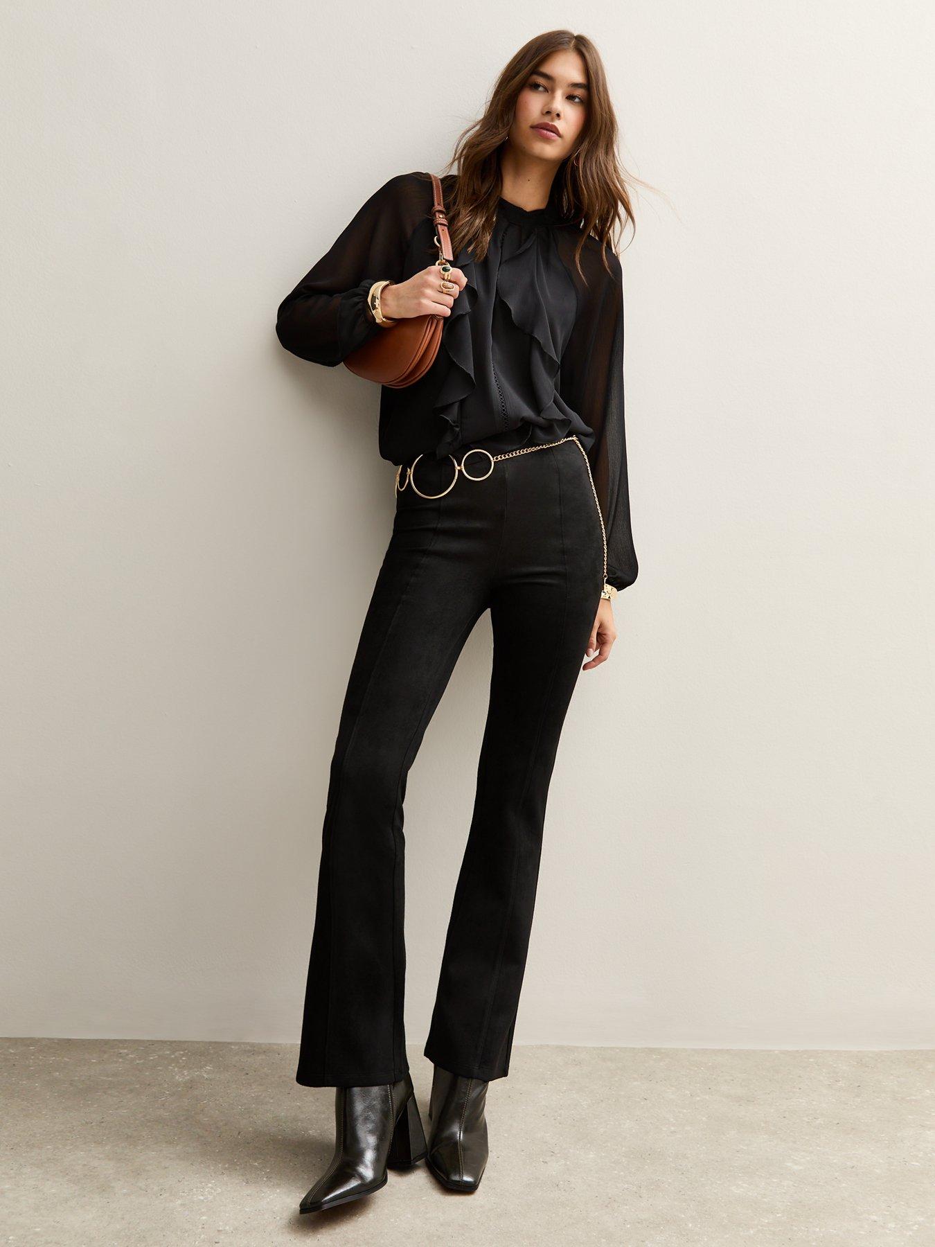 undefined Faux Suede Flared Trousers - Black