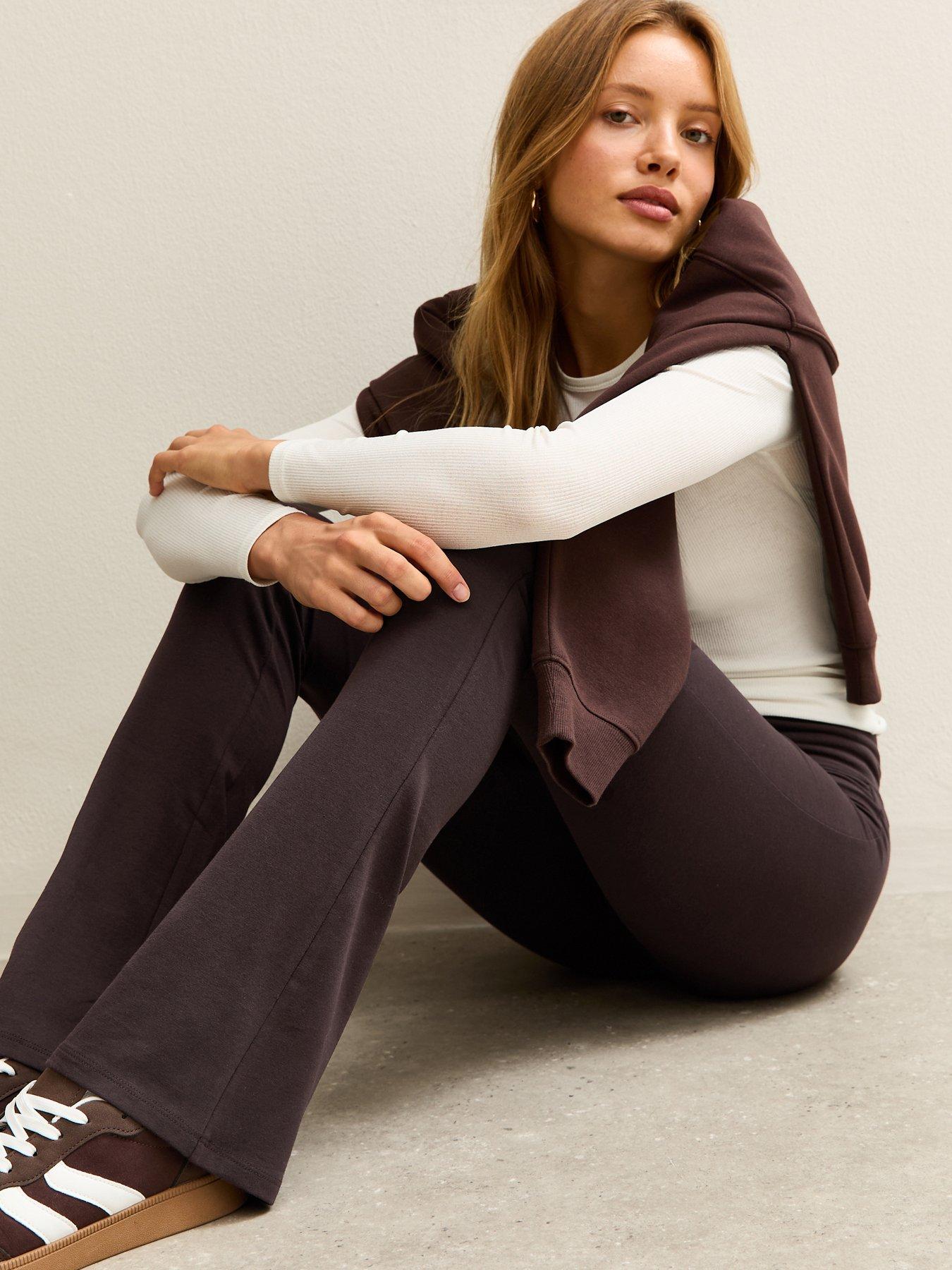 New Look Foldover Waist Kick Flare Leggings - Brown