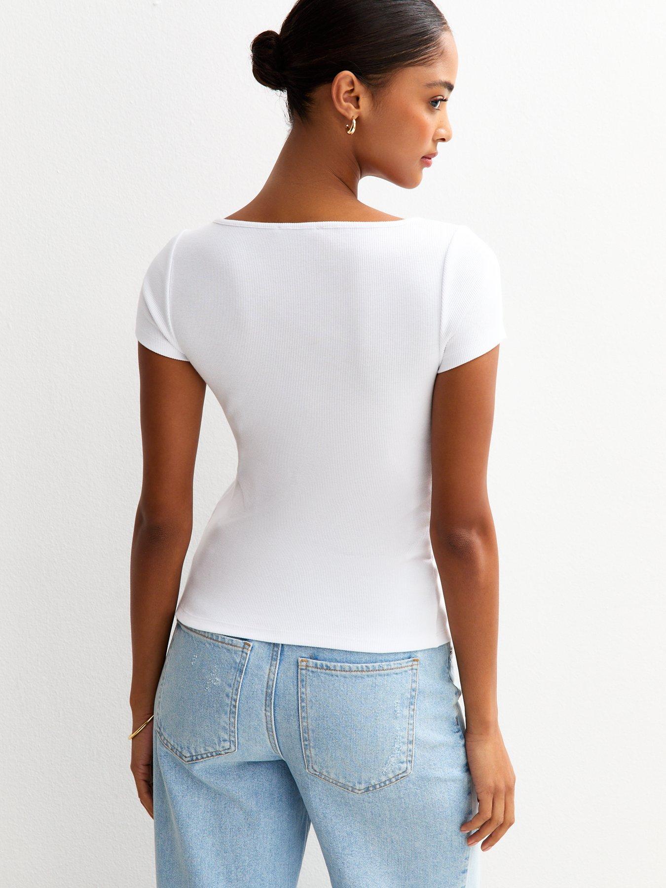 Image 2 of 3 of New Look White Ribbed Button Up Baby Tee