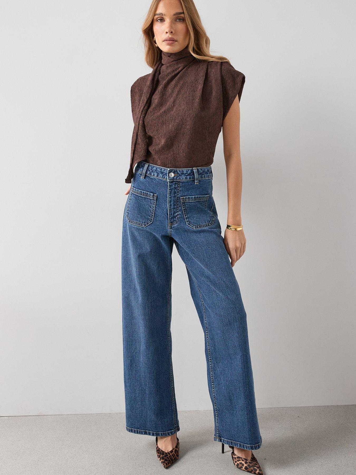 The Very Collection Patch Pocket Wide Leg Jeans - Dark Wash