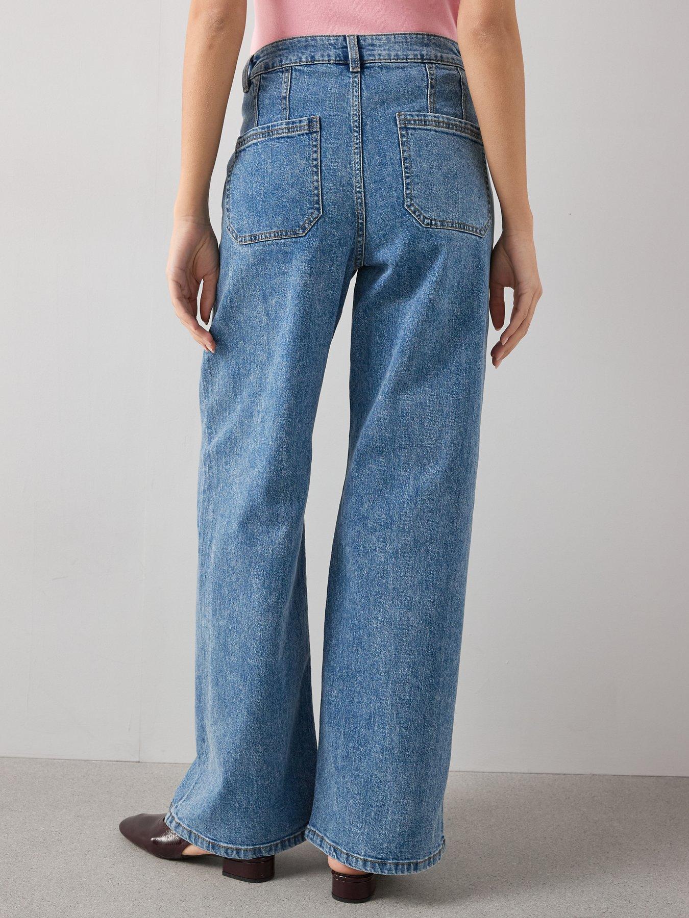Image 2 of 7 of The Very Collection Patch Pocket Wide Leg Jeans - Mid Wash