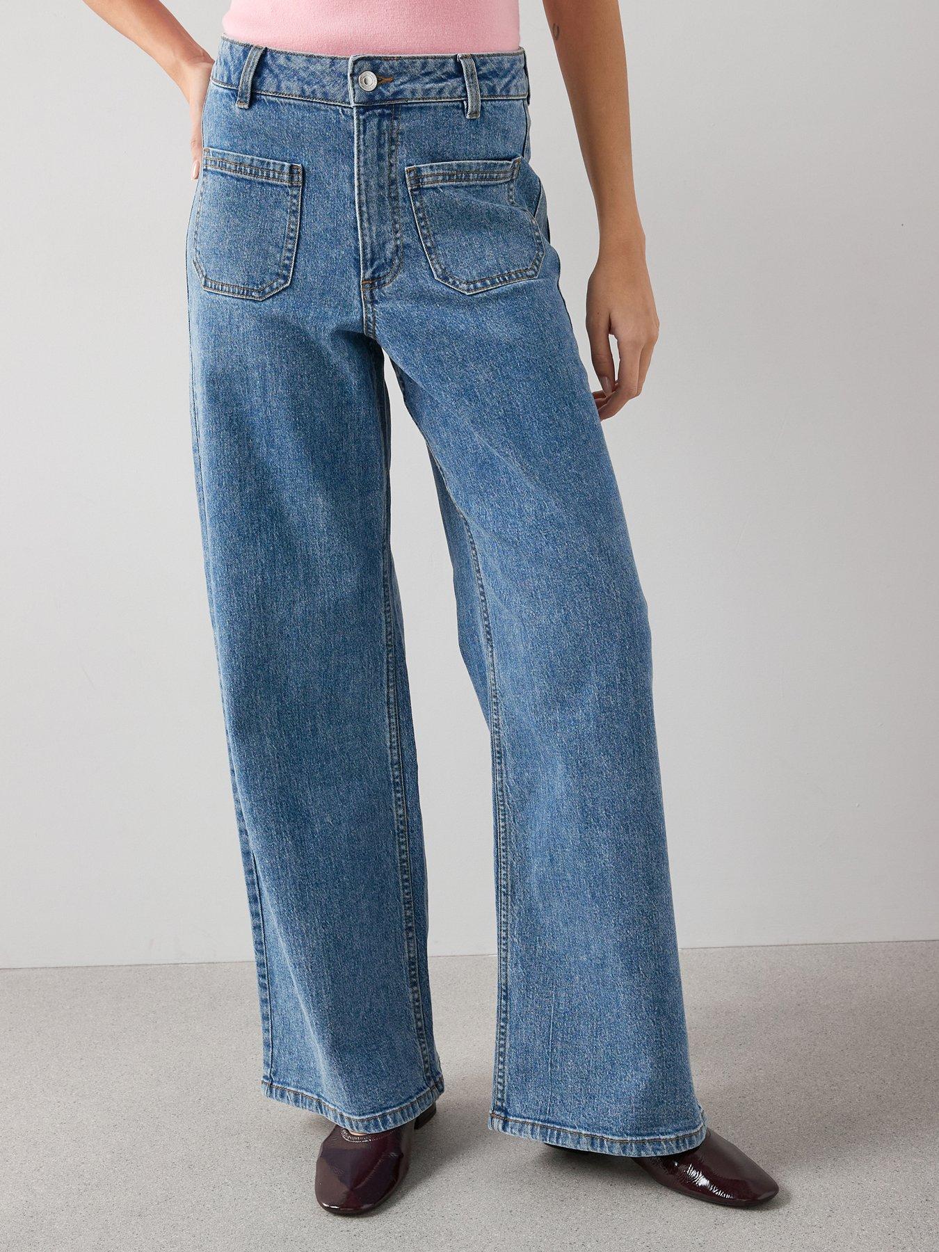 Image 3 of 7 of The Very Collection Patch Pocket Wide Leg Jeans - Mid Wash