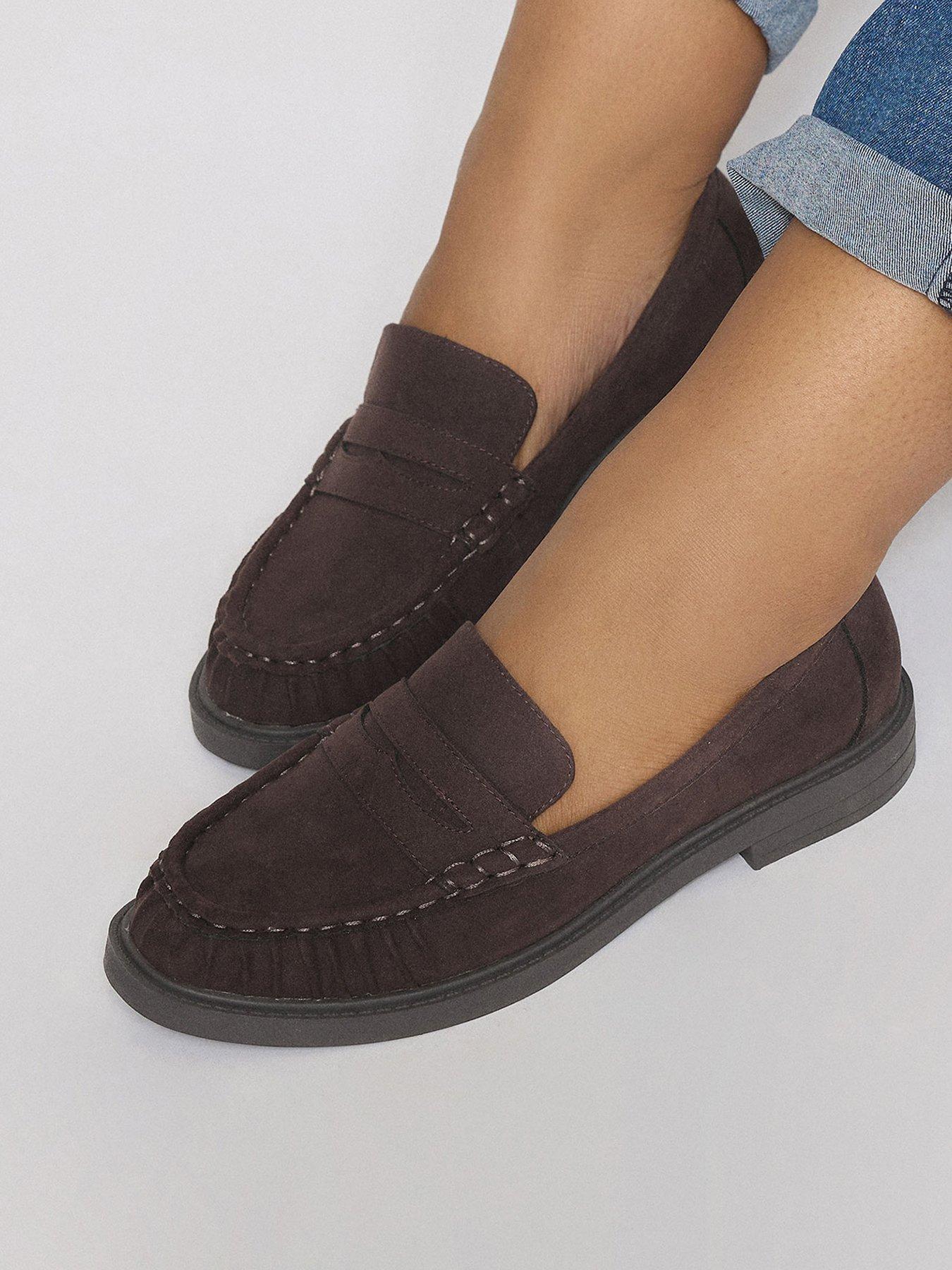 undefined Extra Wide Fit Ruched Loafers - Brown