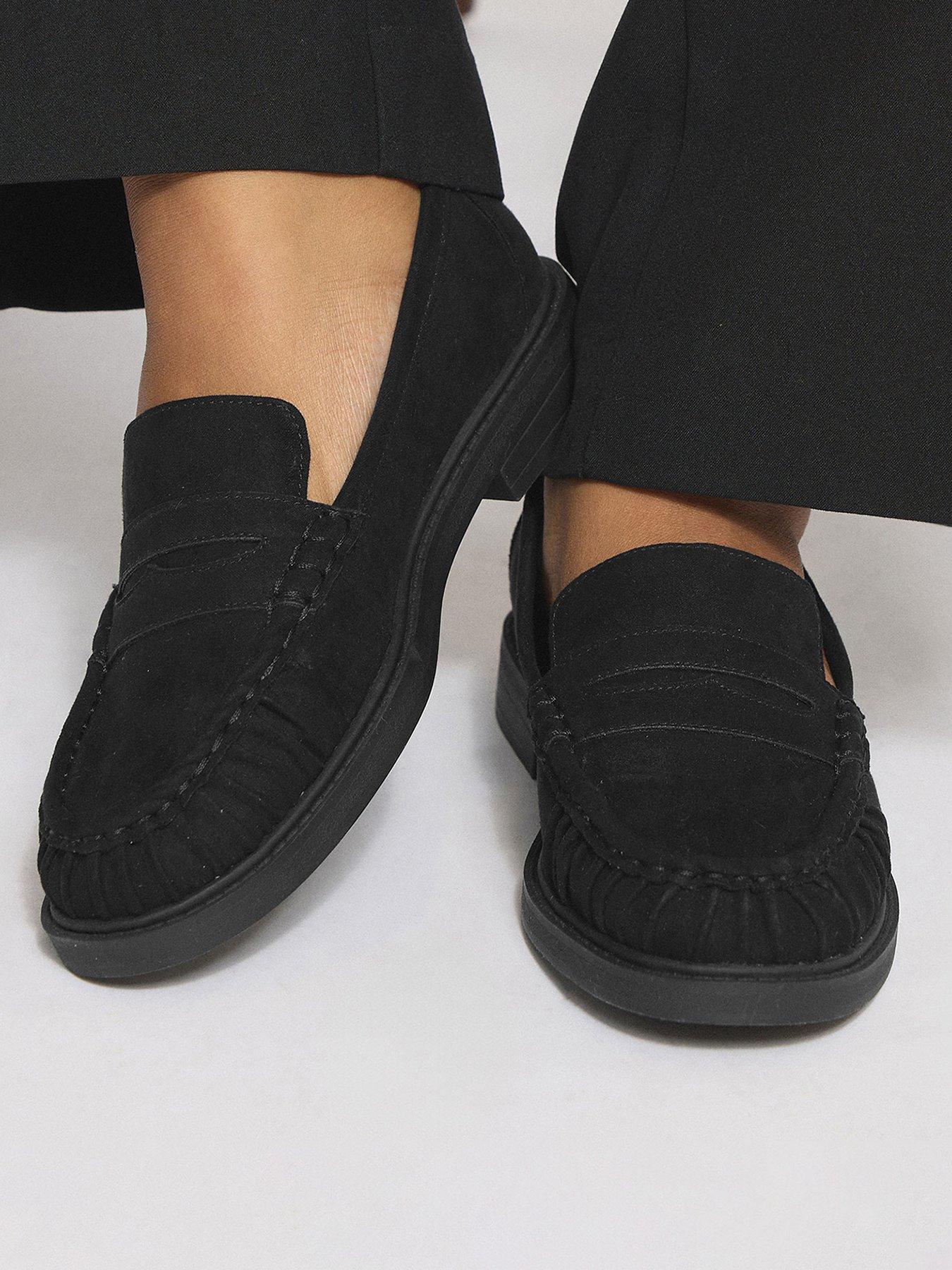 undefined Extra Wide Fit Ruched Loafers - Black