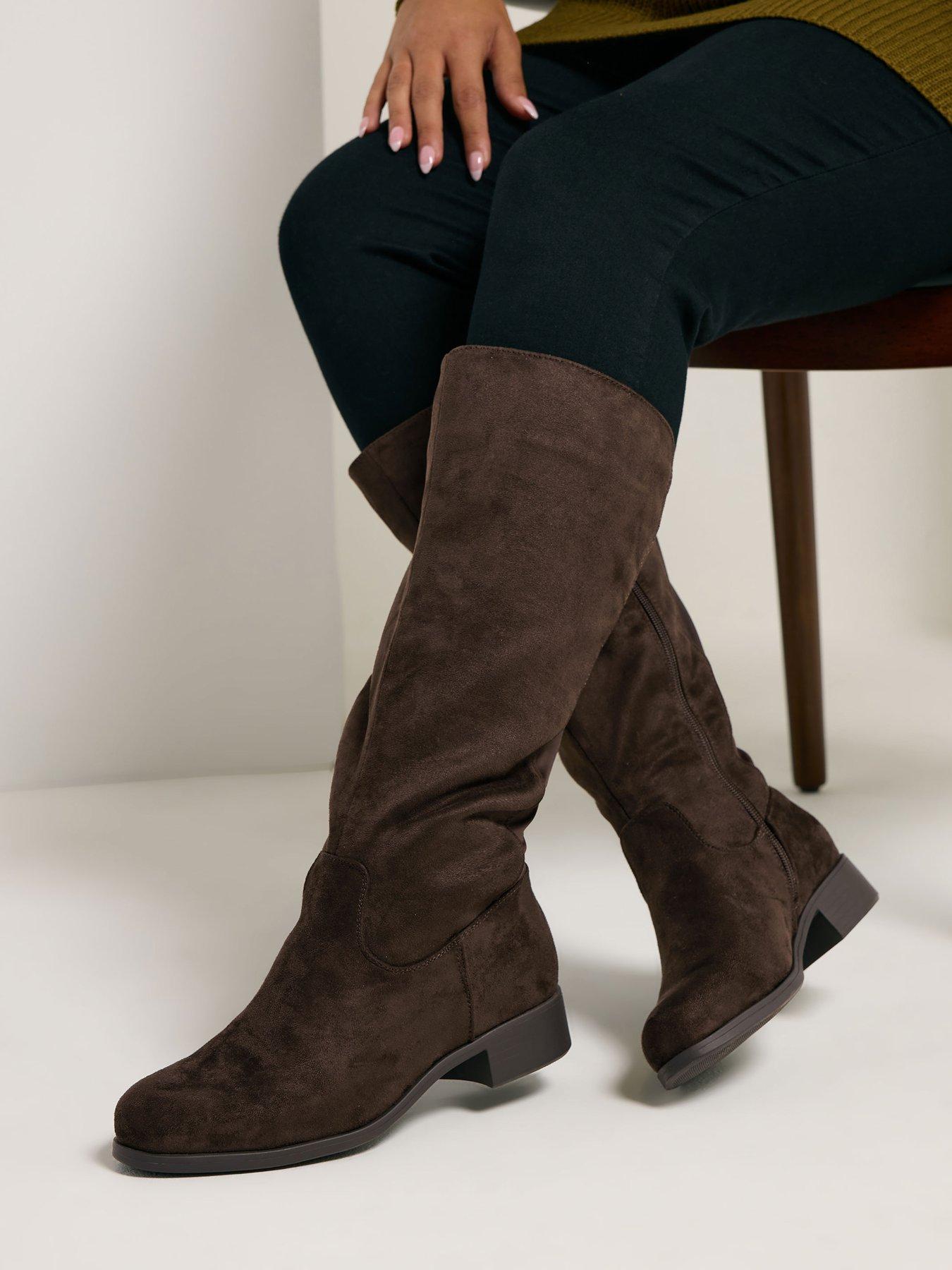 Yours Wide Fit Stretch Knee High Boot Brown Very