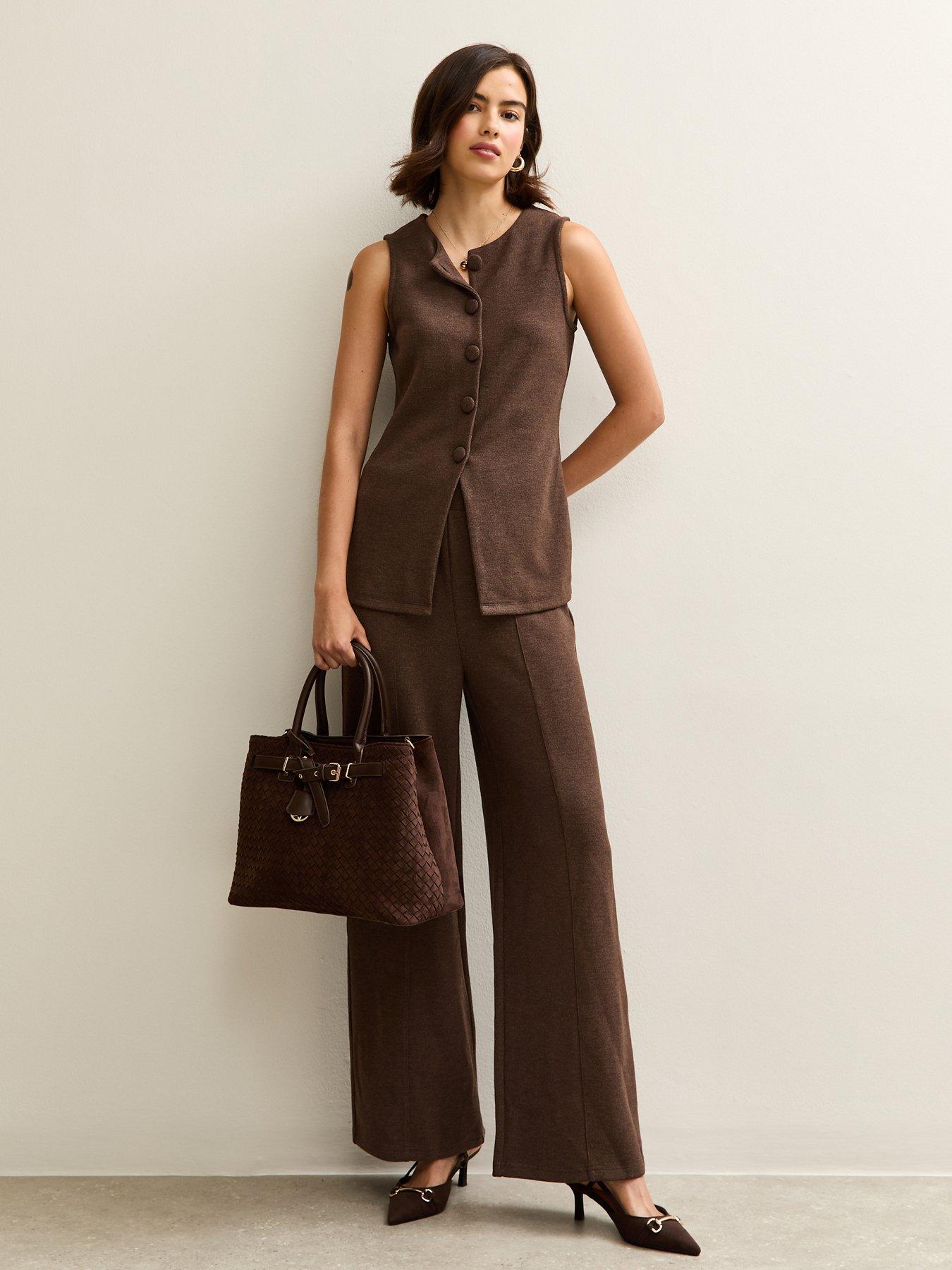 New Look Soft Touch Compact Wide Leg Trouser - Brown