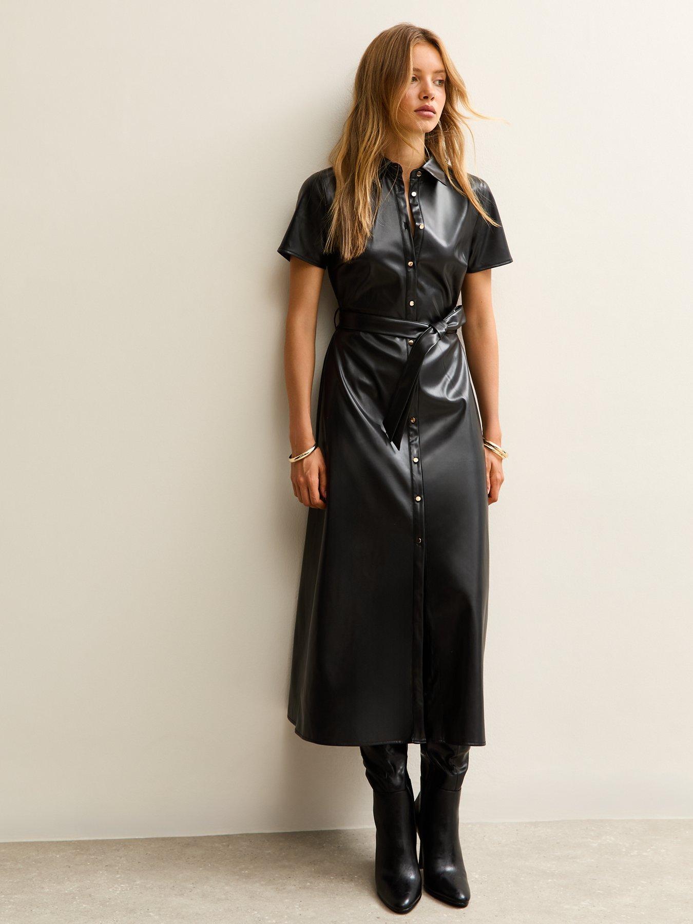 new look black shirt dress Black Belted Mini Shirt Dress