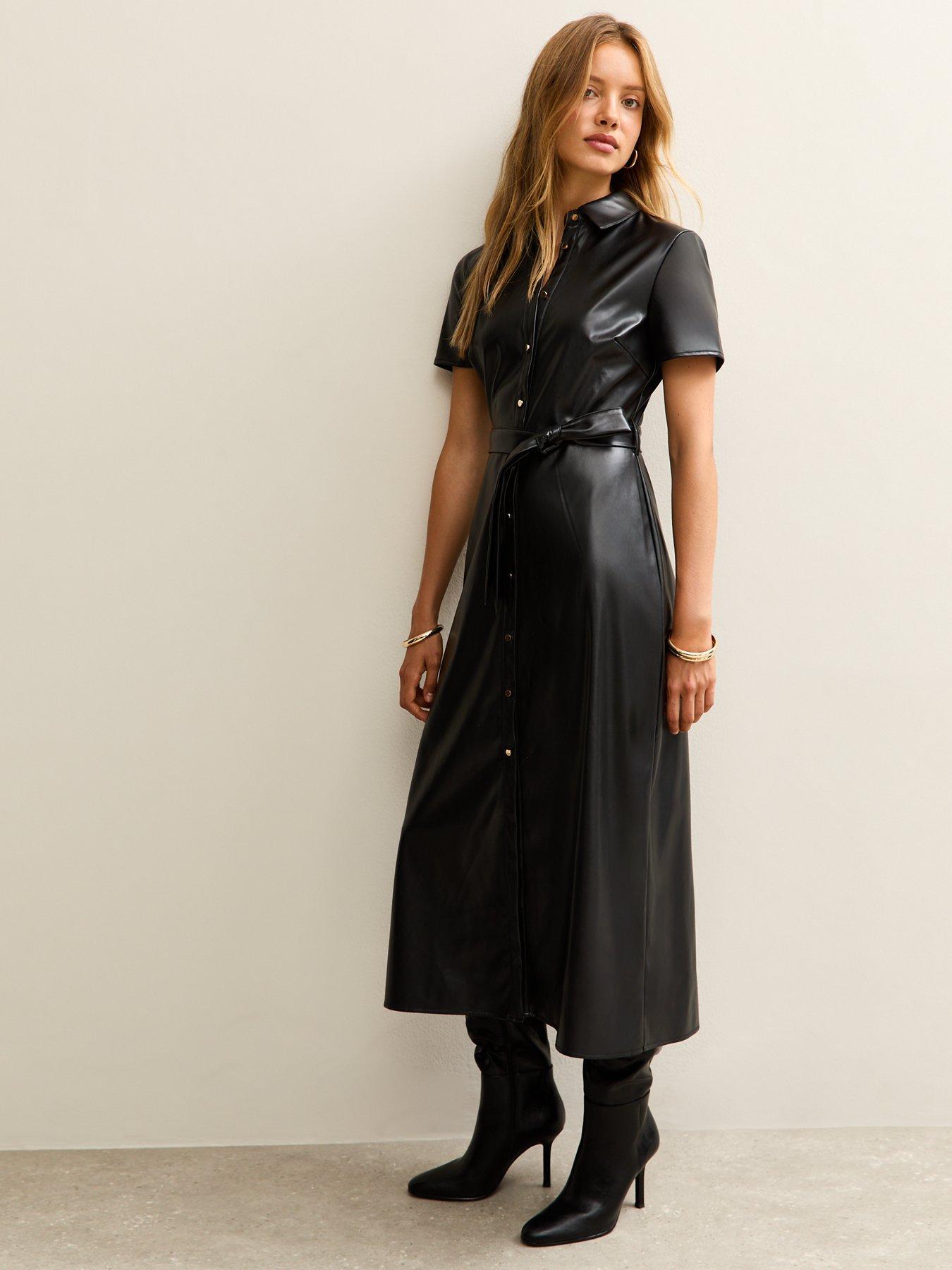 chinese dress ladies Faux-Leather Sheath Dress – New York & Company main image 1