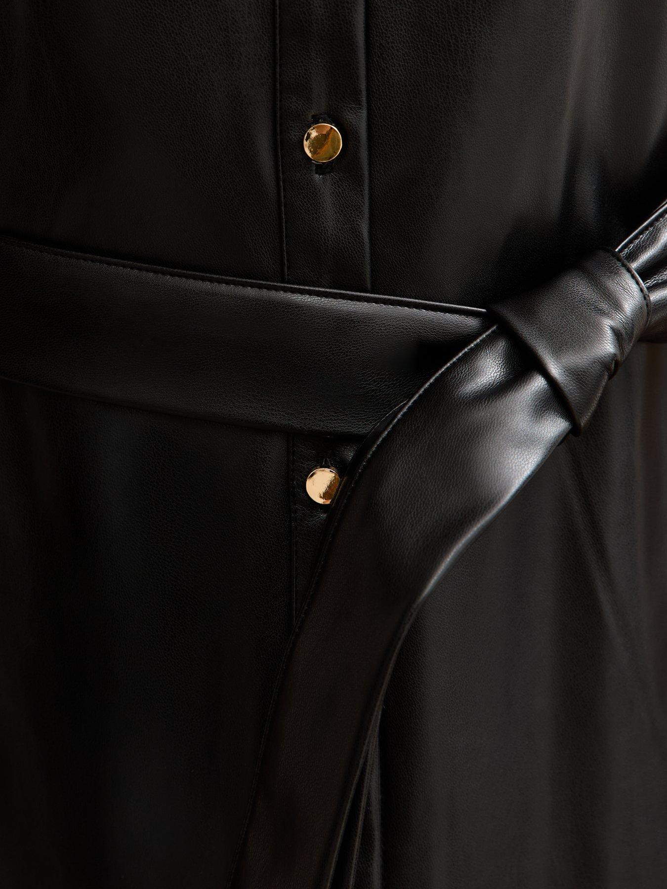 New Look Black Faux Leather Short Sleeve Midi Shirt Dress | Very