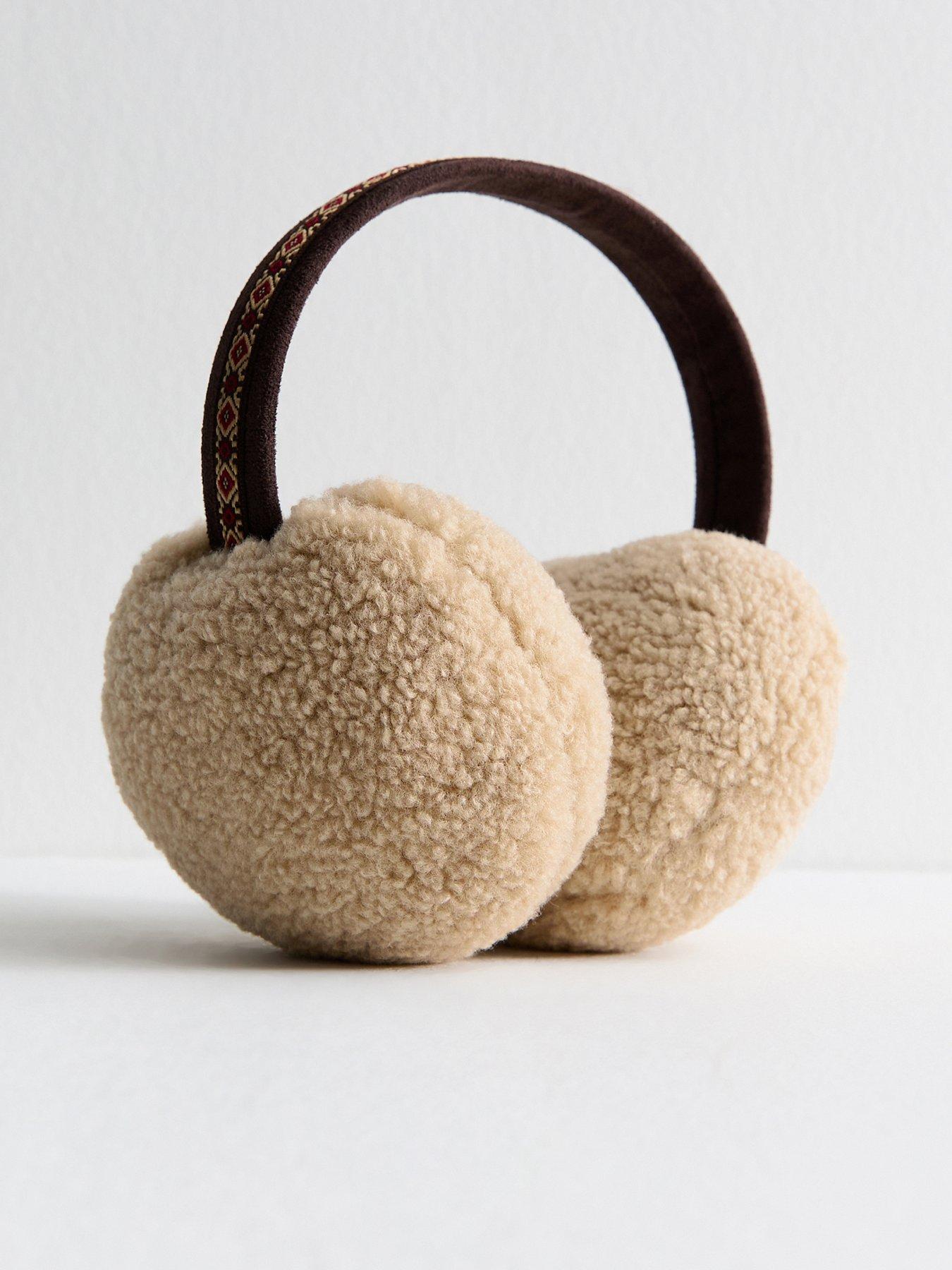 New Look Brown Embroidered Trim Borg Earmuff