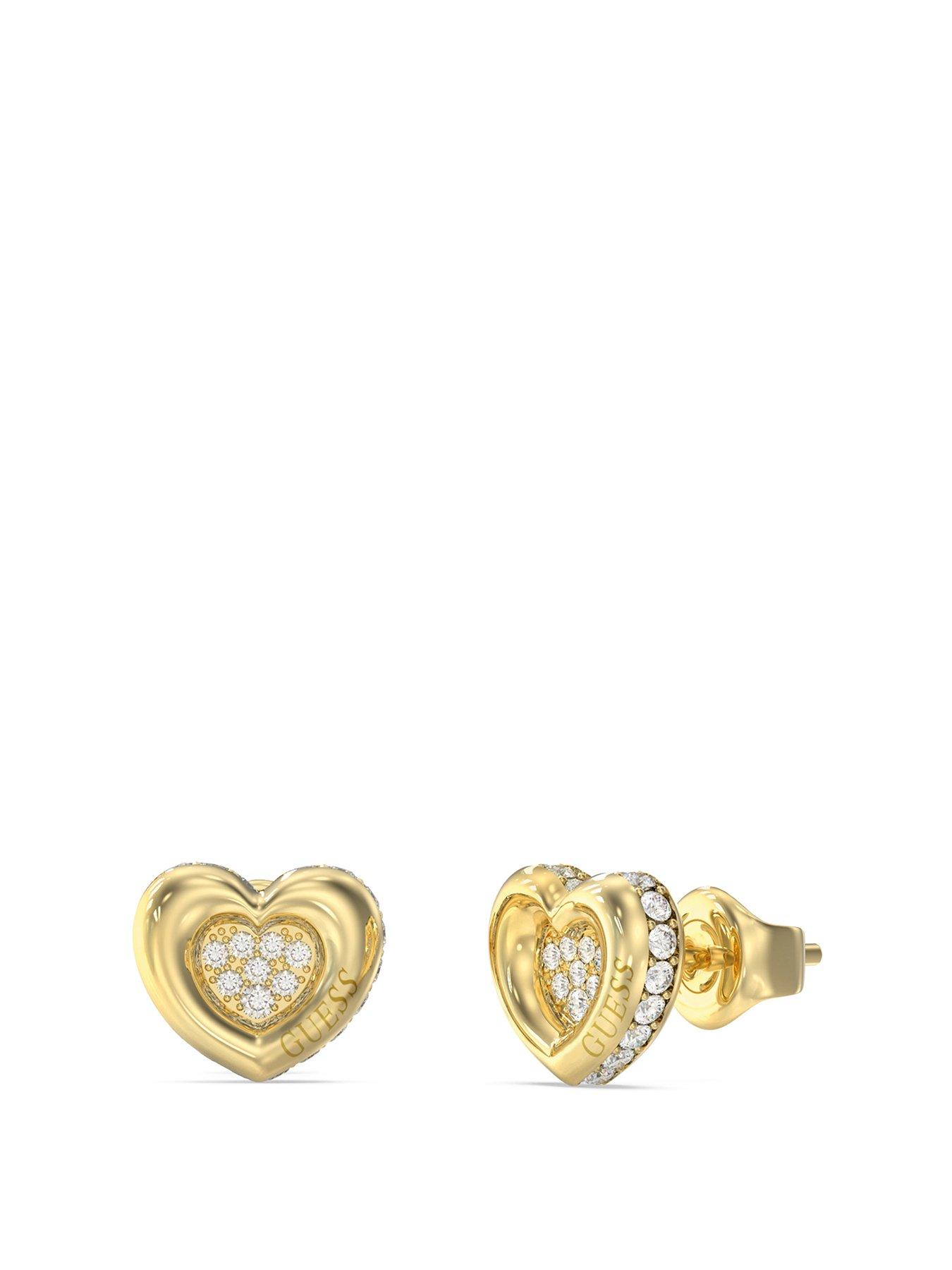 undefined 10Mm Heart Pave Stud Earrings Steel Crystal White Round - Multi