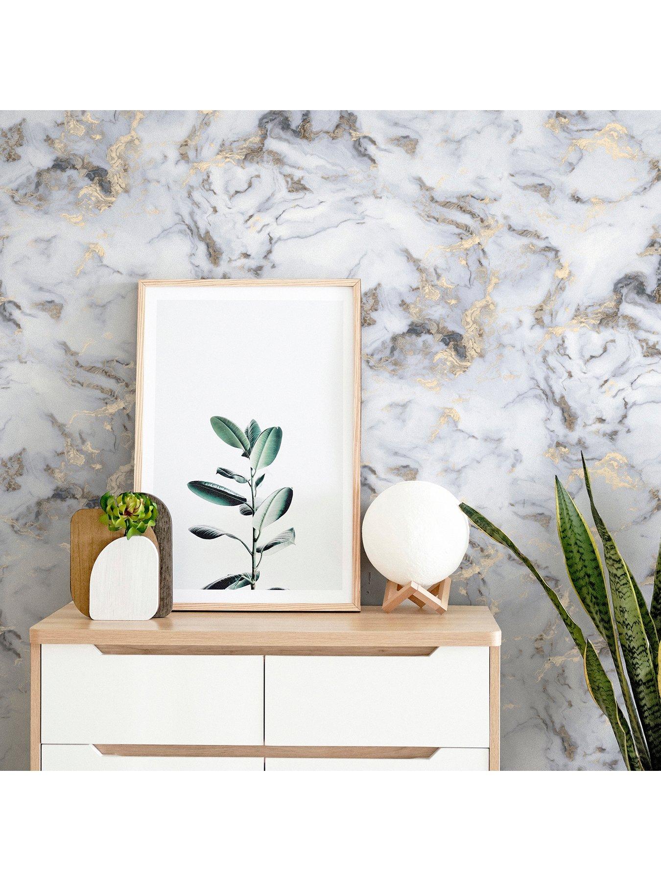 Image 4 of 4 of ARTHOUSE Bahia Marble Mono Gold Wallpaper