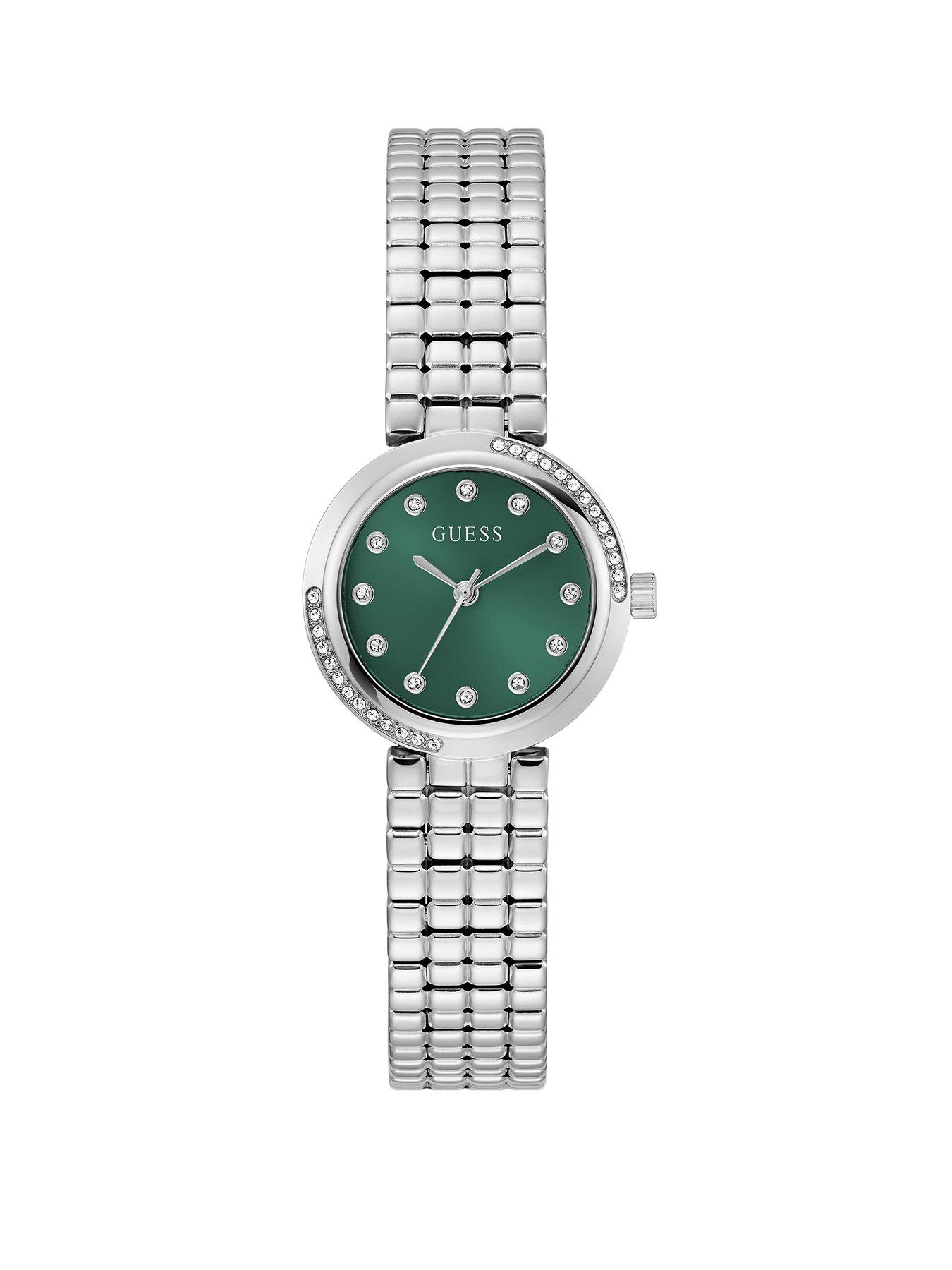 Guess stainless steel Ladies watch with green crystal detail dial and stainless steel bracelet