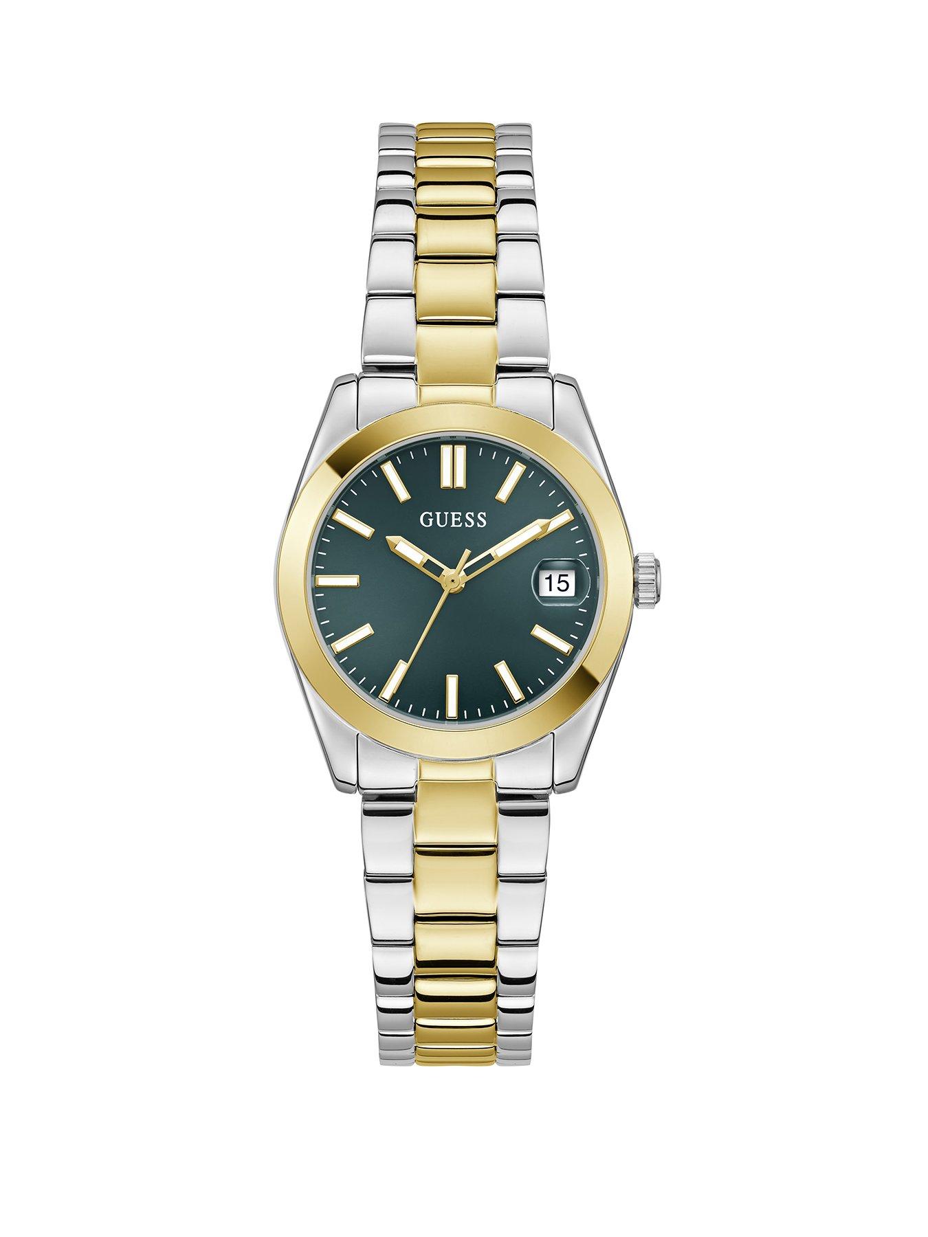 Guess two tone Ladies watch with green dial and two tone bracelet