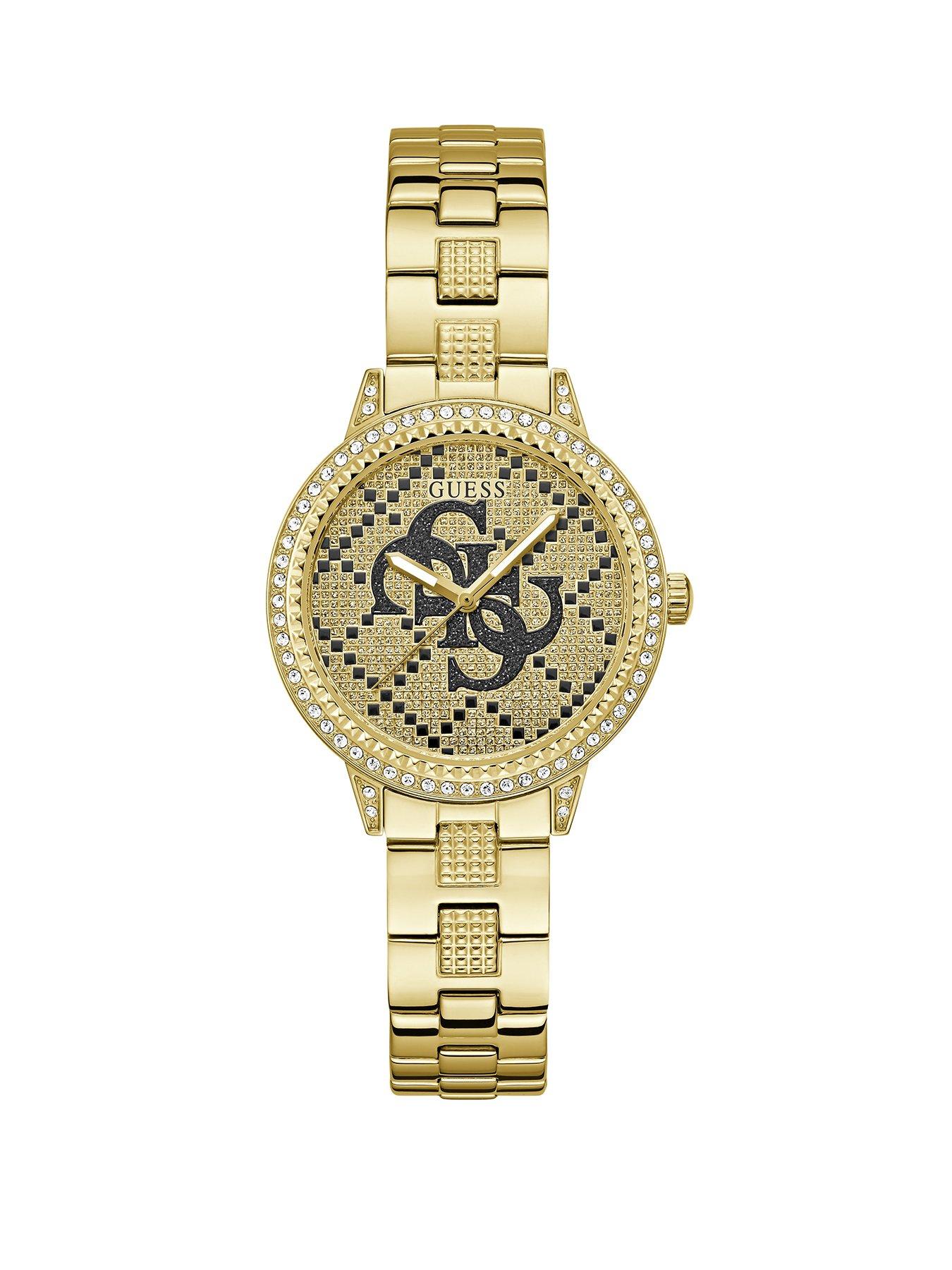Guess gold one Ladies watch with champagne glitz logo dial and gold tone bracelet