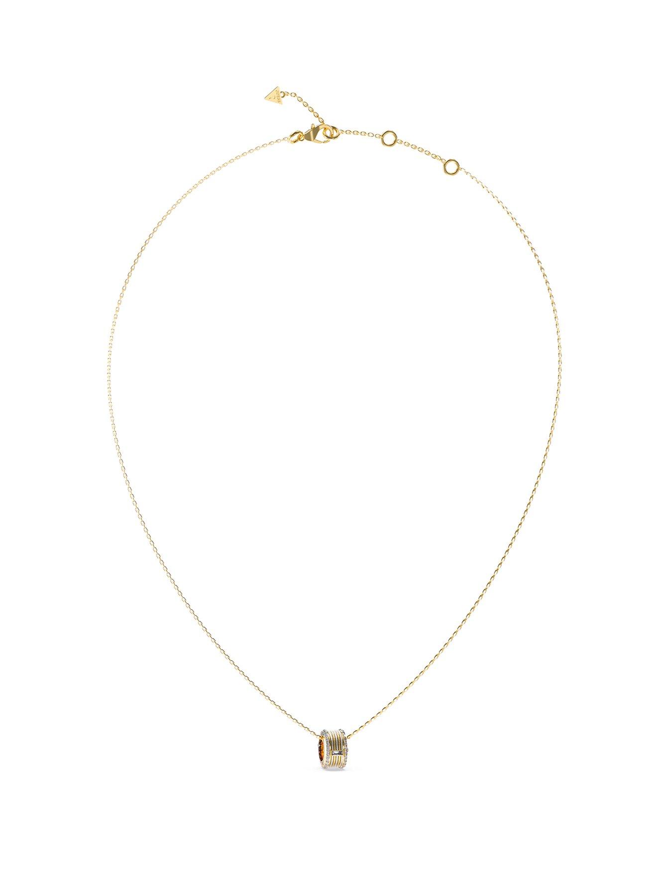 Guess Cable Circle Necklace Steel Crystal White Baguette Round - Multi