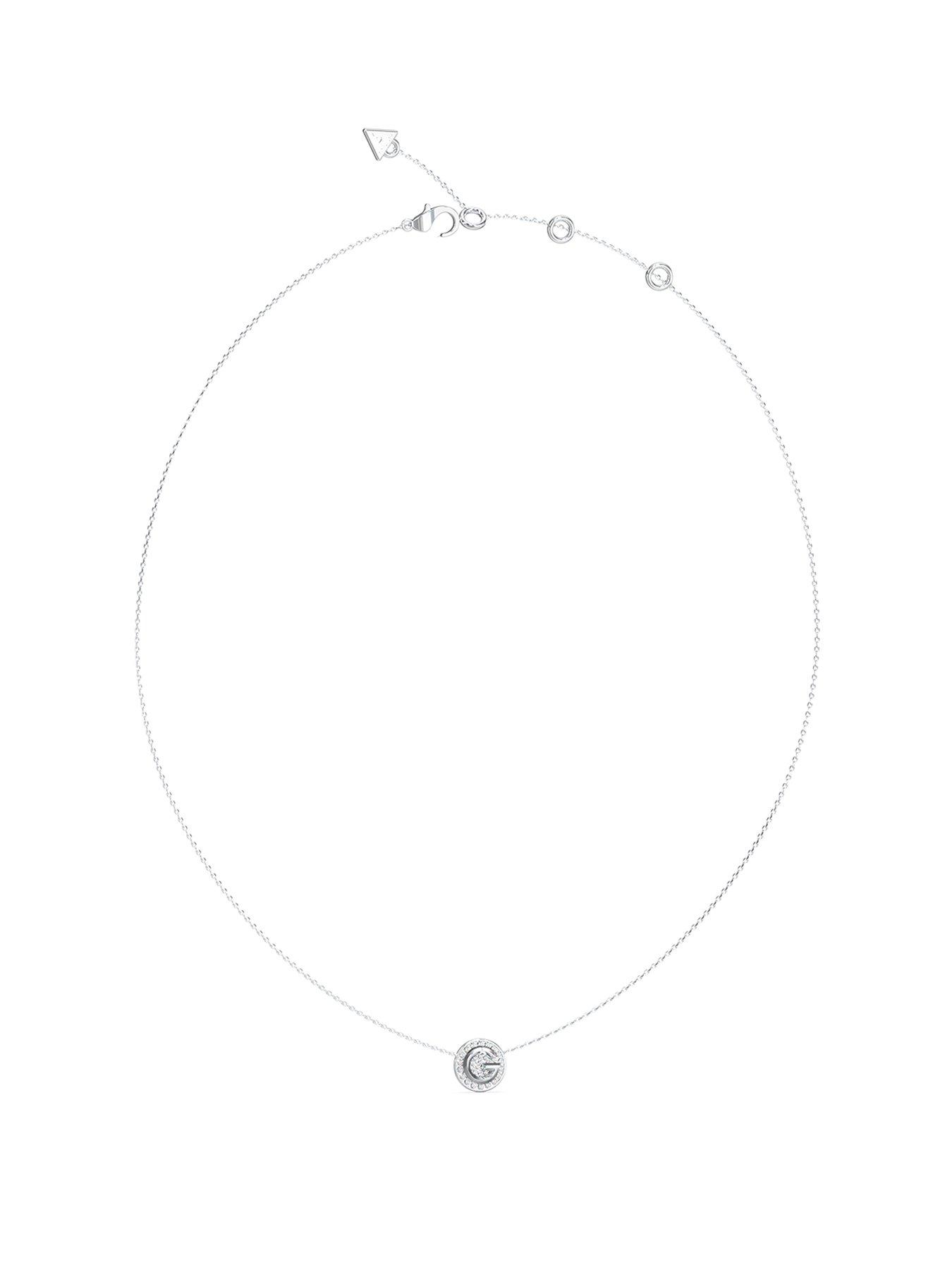 Guess G Coin Pave Necklace Steel Crystal White Round