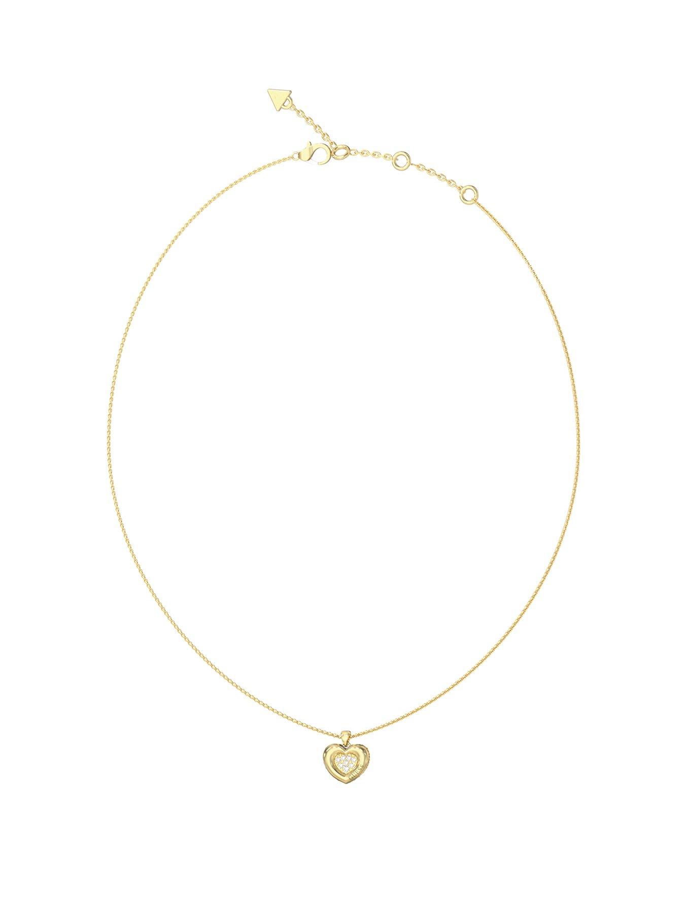 Guess Heart Pave Charm Necklace Steel Crystal White Round - Multi