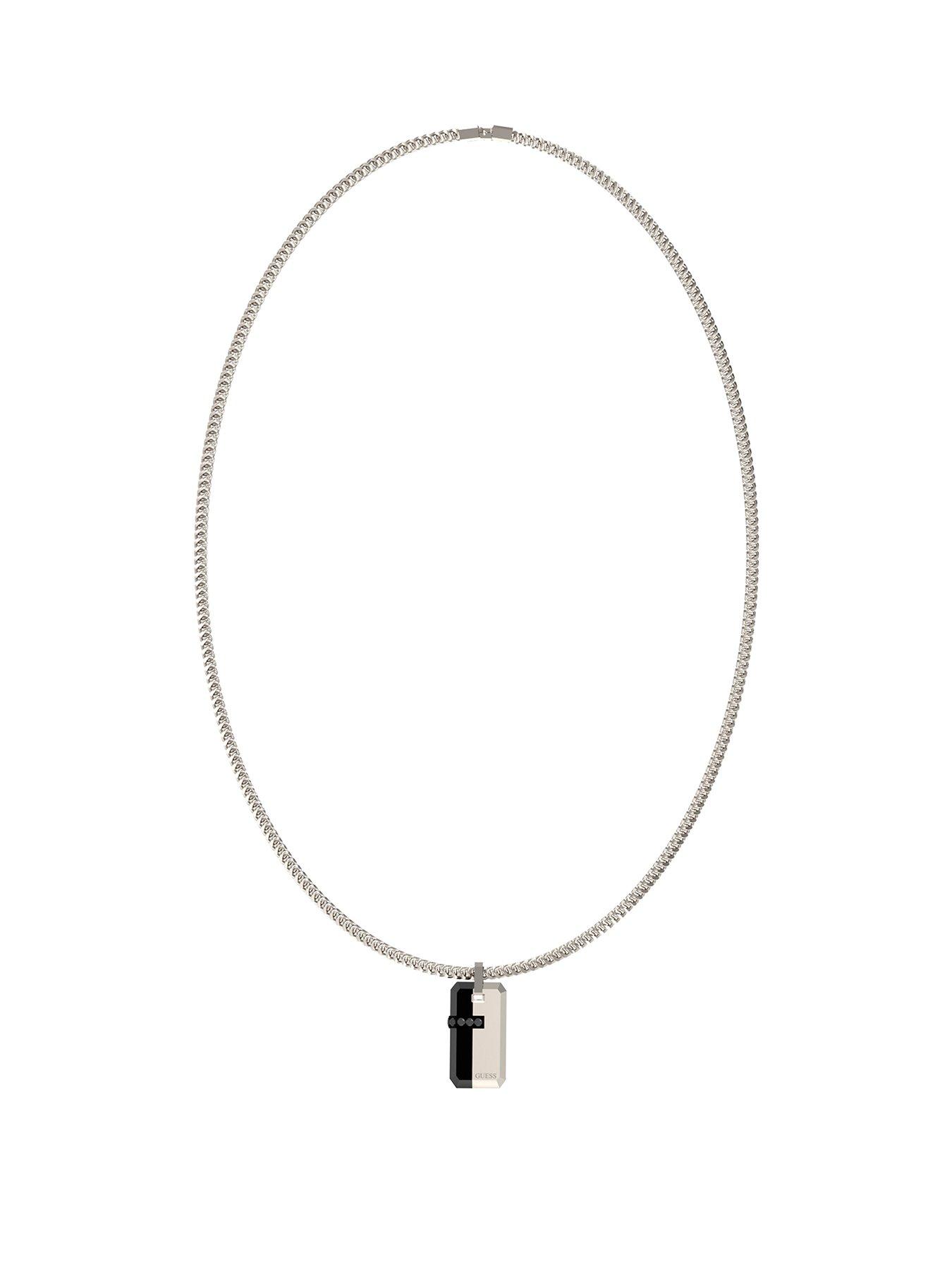 Guess Eclipse Plate Necklace Steel Crystal Black Round - Multi