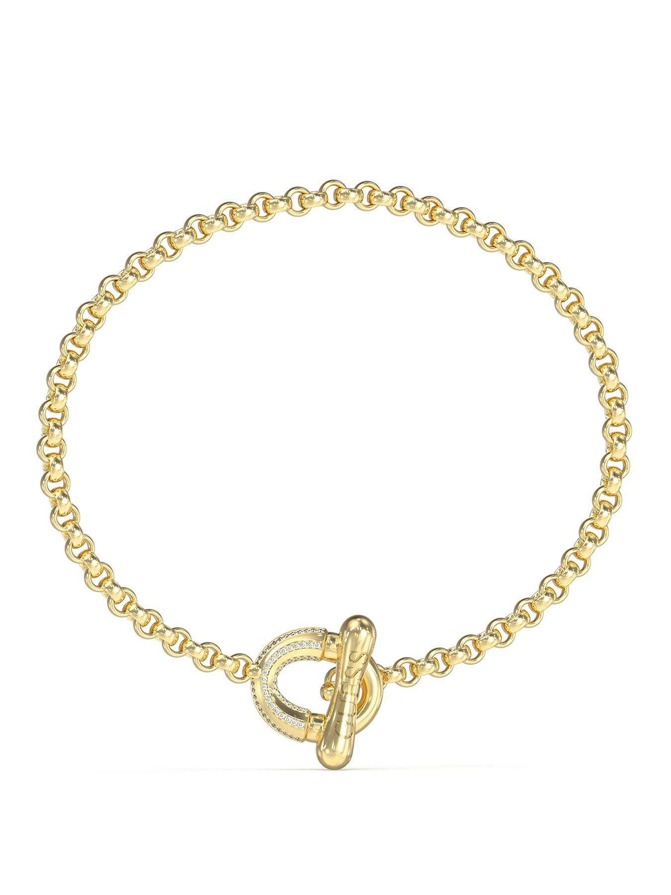 Guess Link Pave T-Bar Bracelet Steel Crystal White Round - Multi