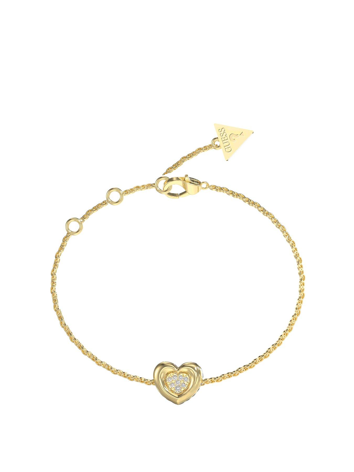 Guess 12Mm Heart Pave Bracelet Steel Crystal White Round - Multi