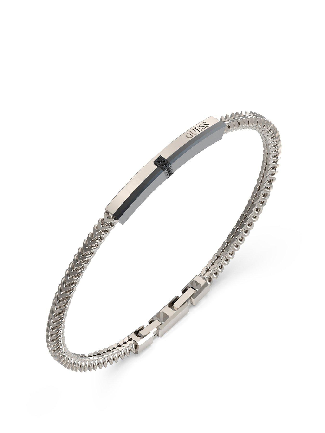 Guess Eclipse Plate Bracelet Steel Crystal Black Round - Silver