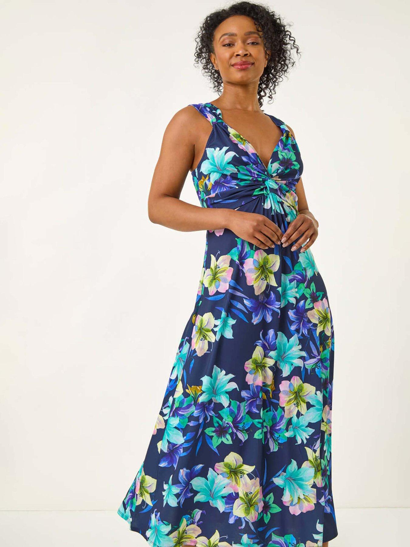 undefined Petite Floral Twist Maxi Dress - Navy