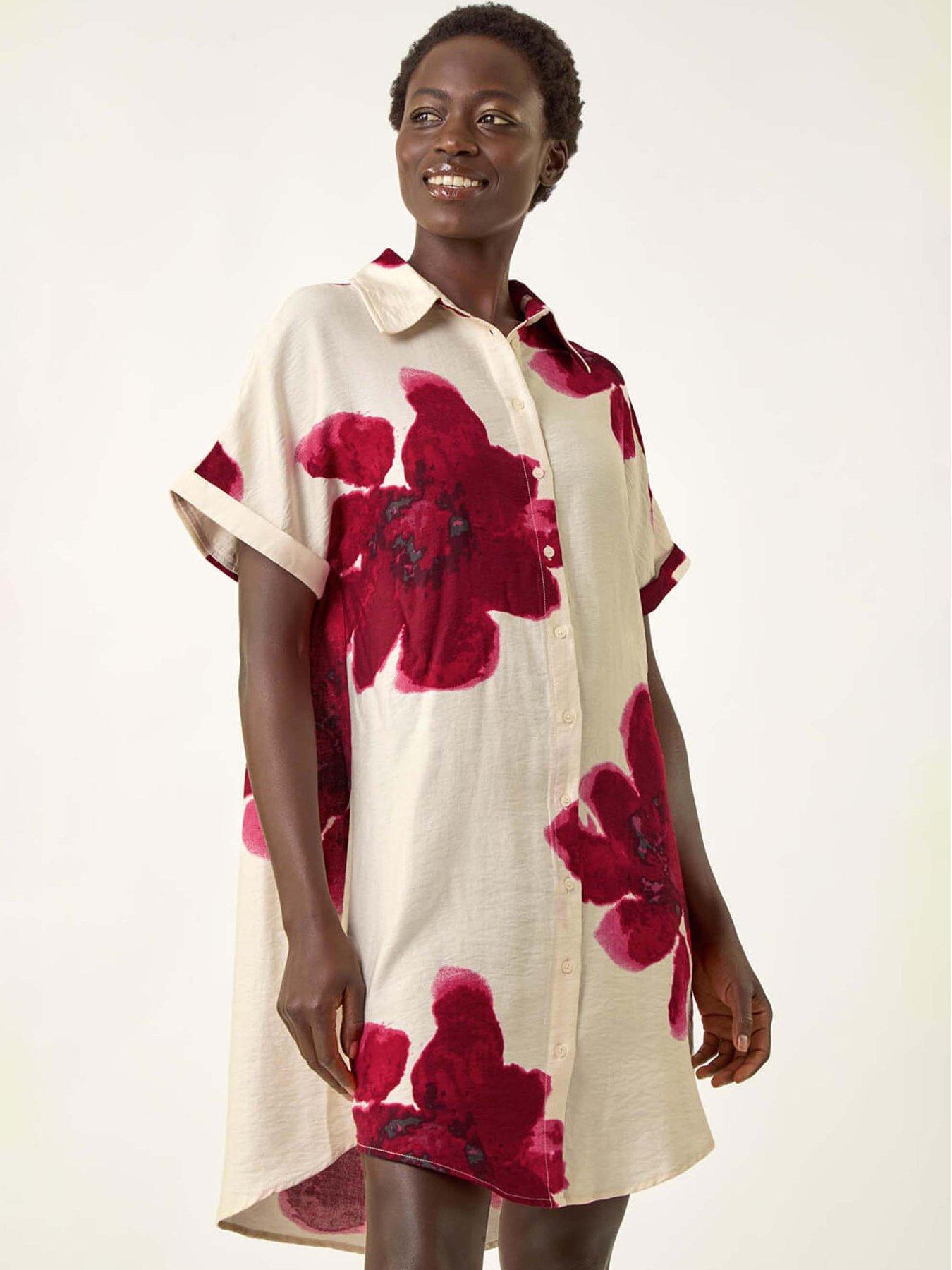 undefined Floral Print Shift Shirt Dress - Ivory