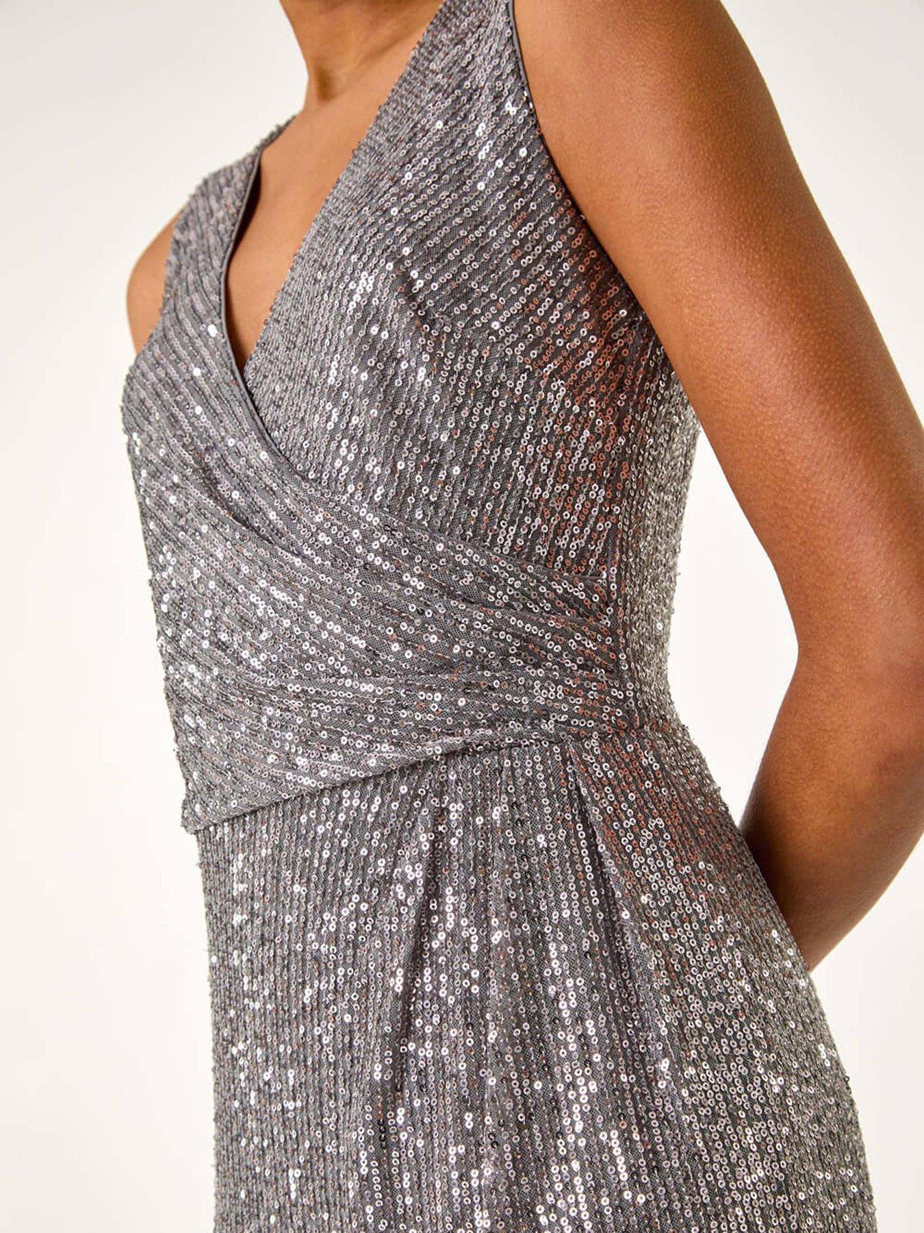 Roman Sequin Side Twist Wrap Maxi Dress - Grey | Very