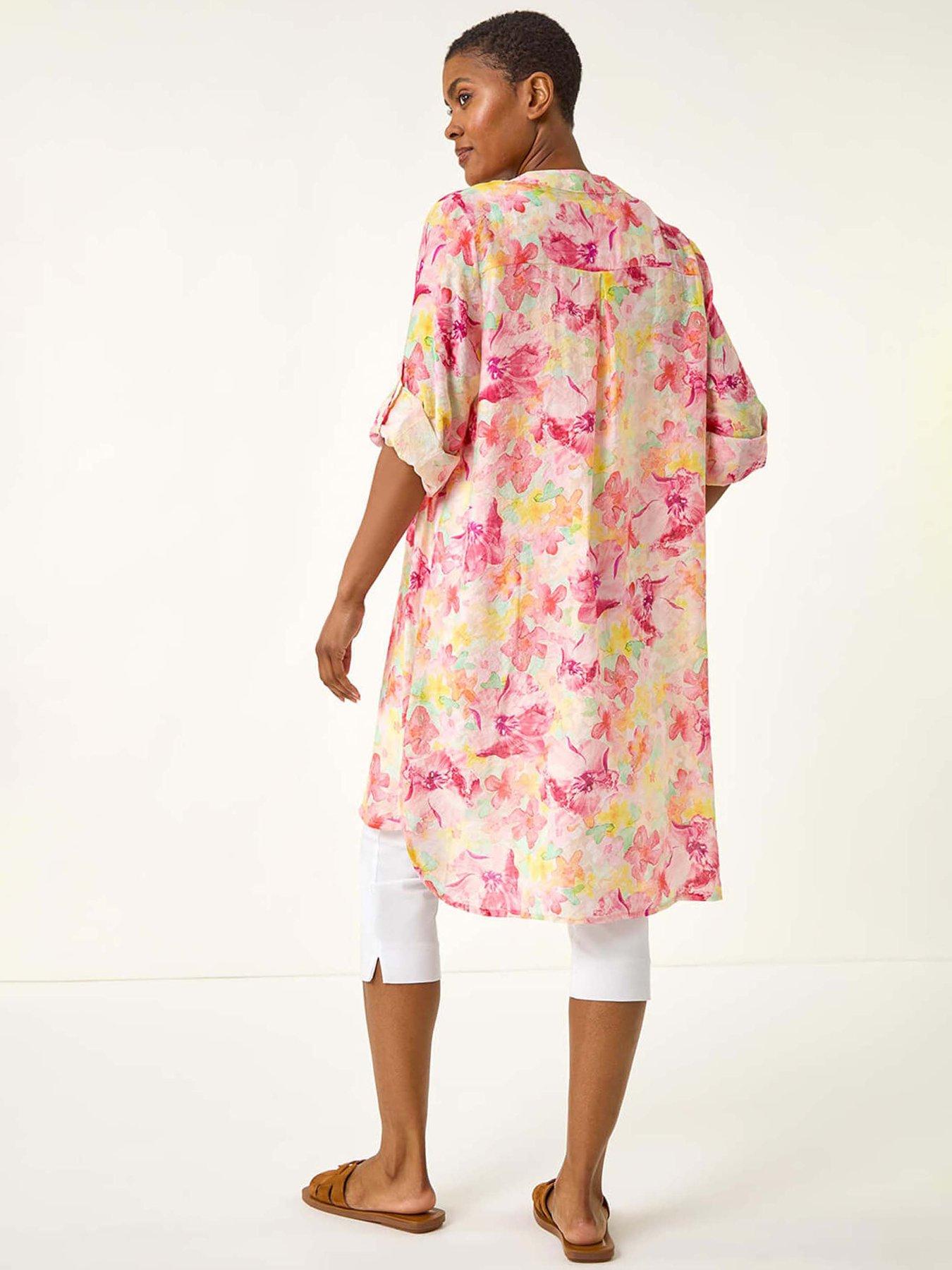Image 2 of 5 of Roman Floral Print Longline Blouse - Pink