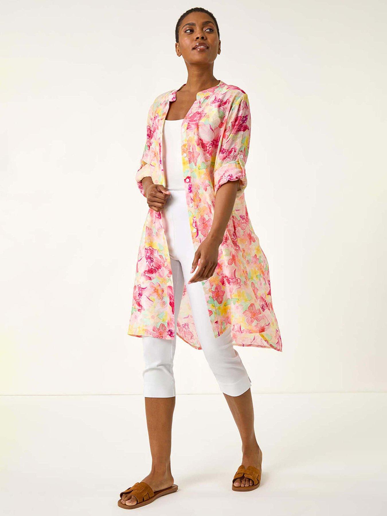 Image 3 of 5 of Roman Floral Print Longline Blouse - Pink