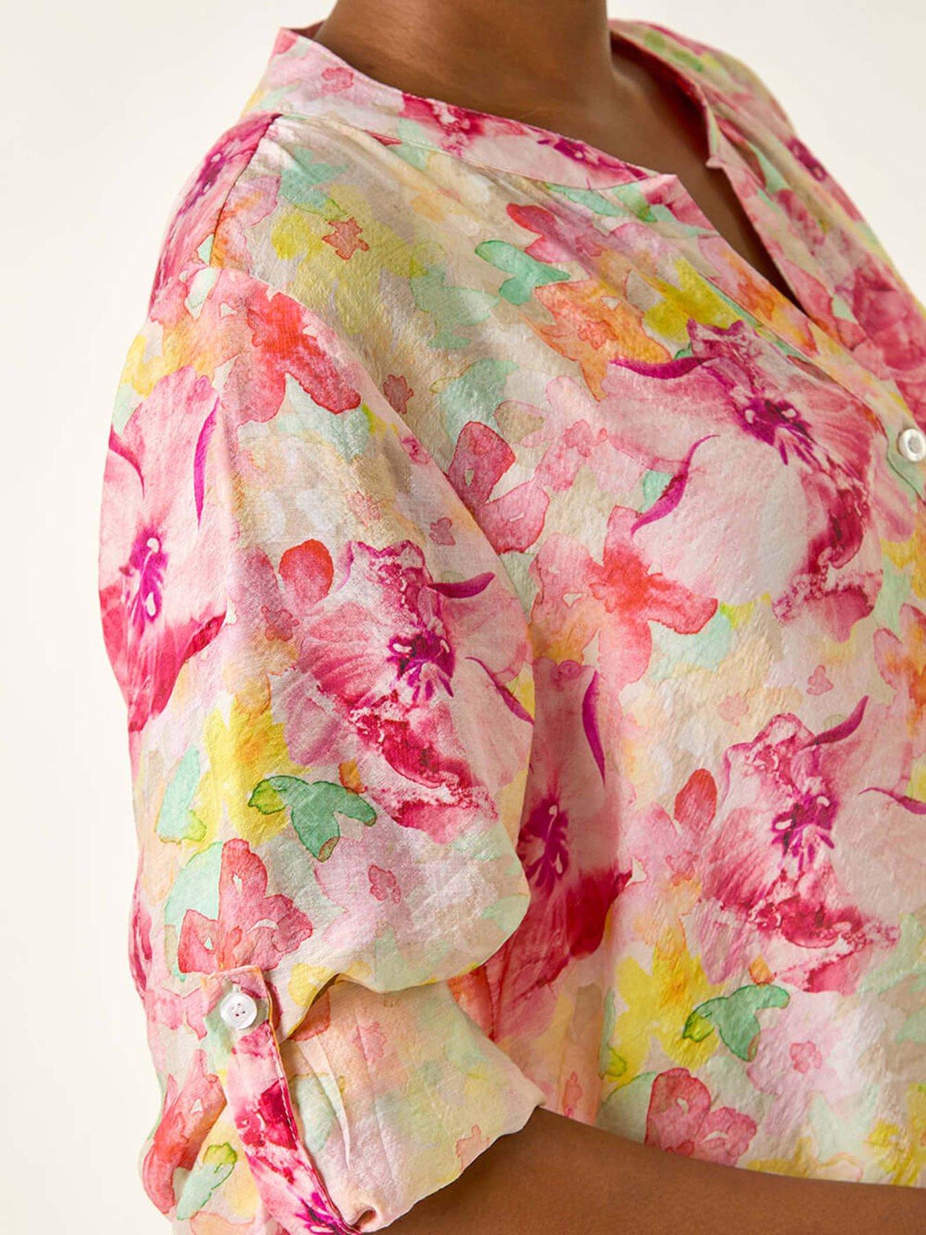Image 5 of 5 of Roman Floral Print Longline Blouse - Pink