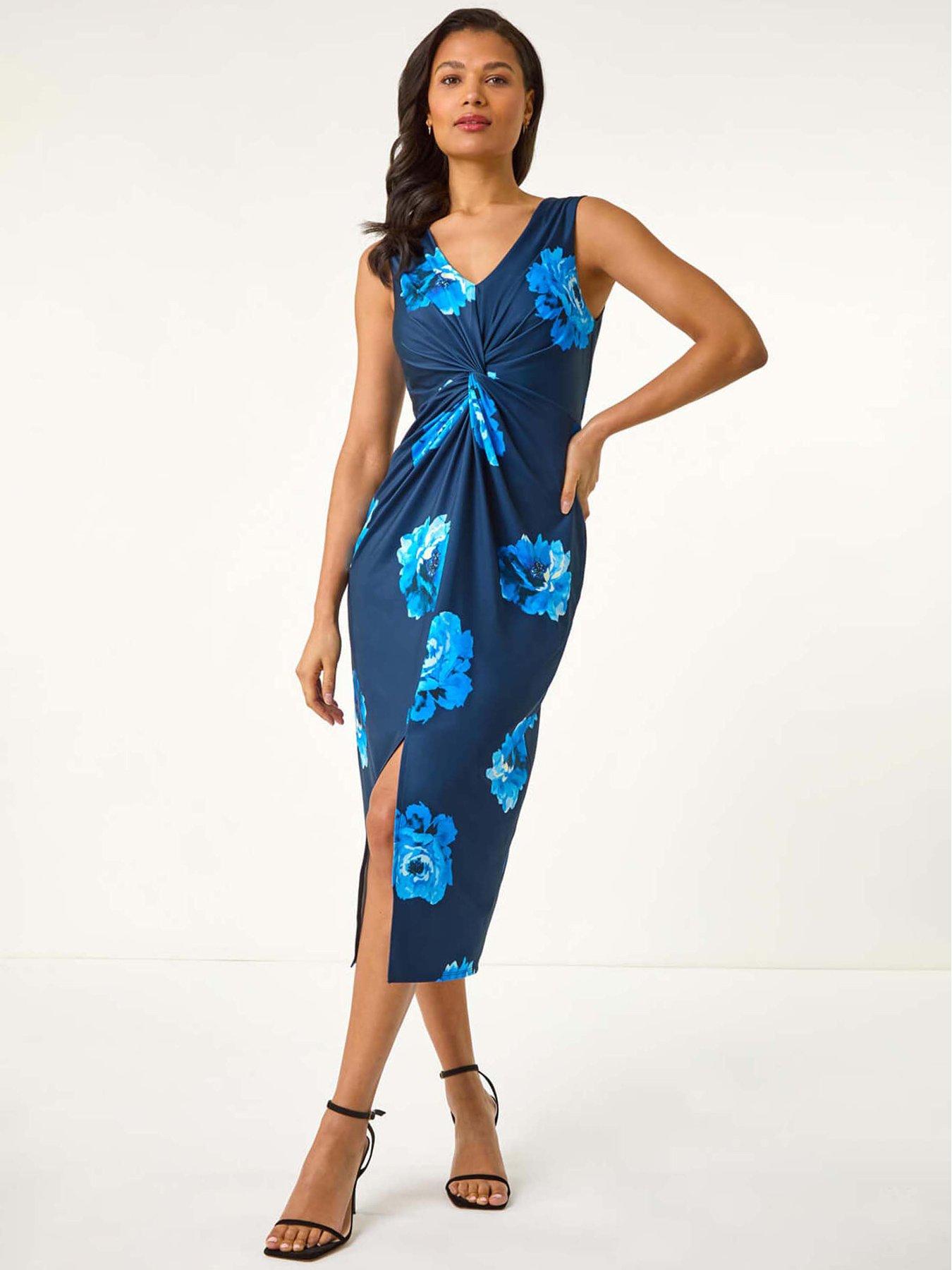 undefined Floral Twist Front Midi Dress - Navy
