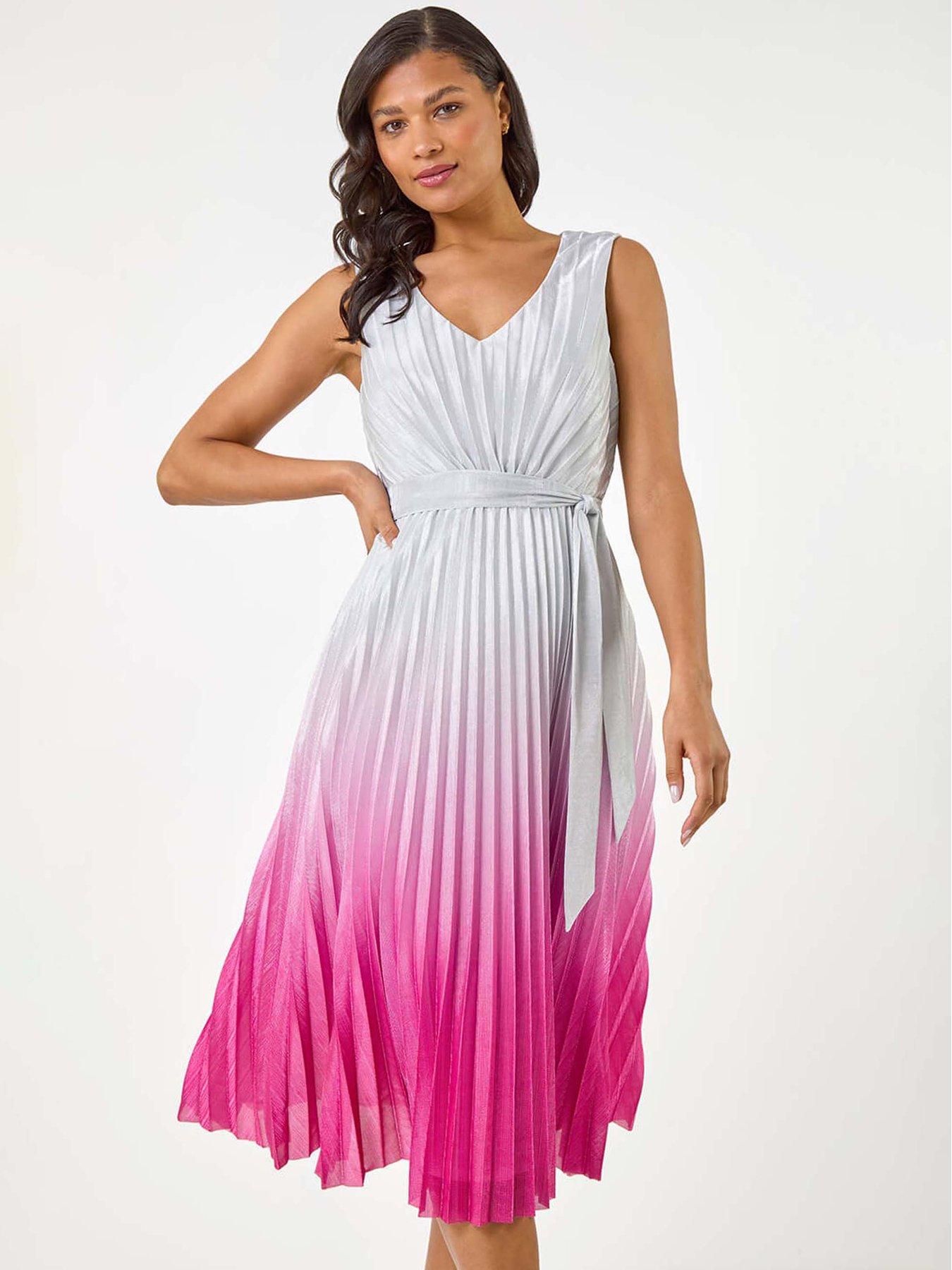undefined Pleated Ombre Midi Dress - Pink