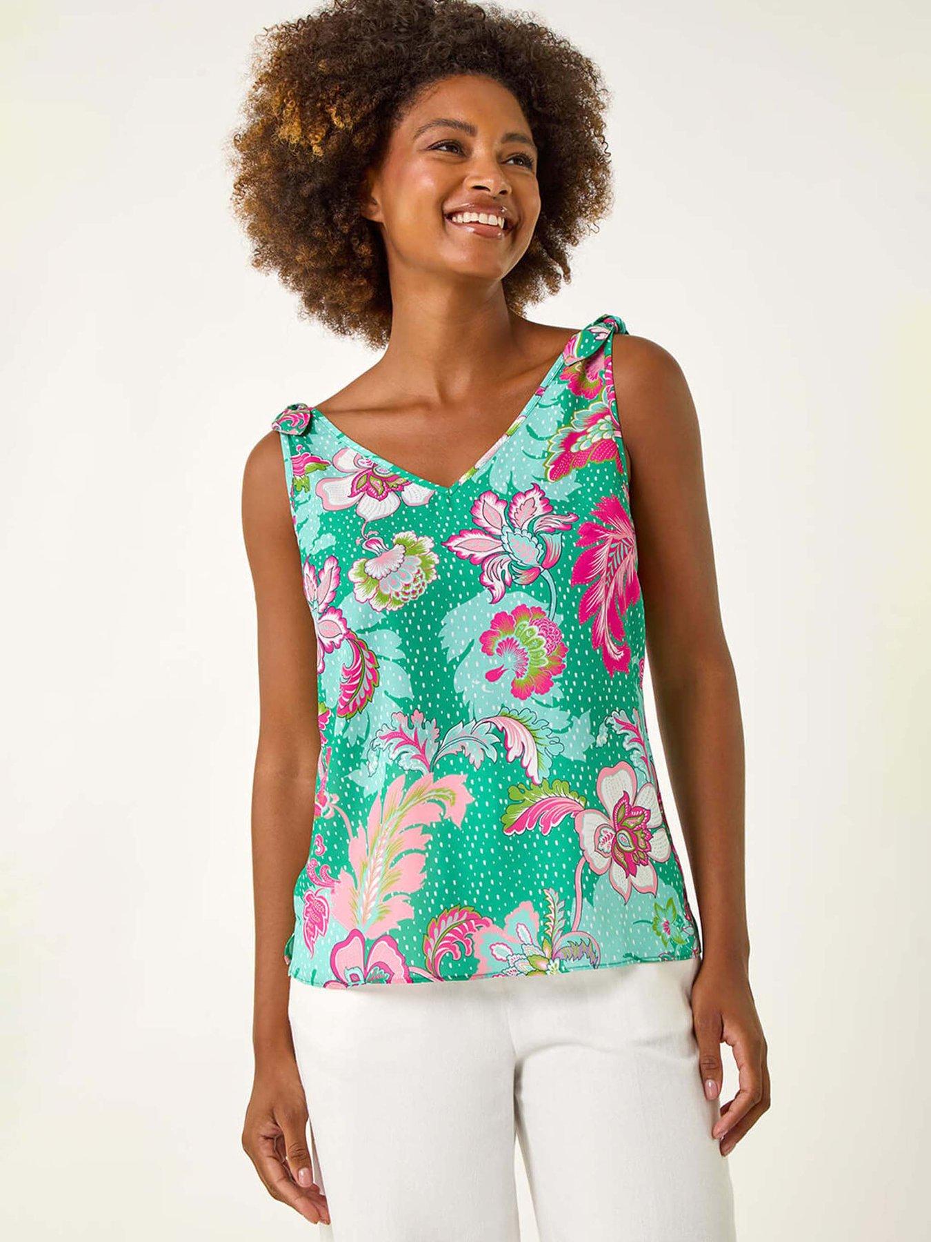 Roman Floral Spot Printed Vest Top - Green