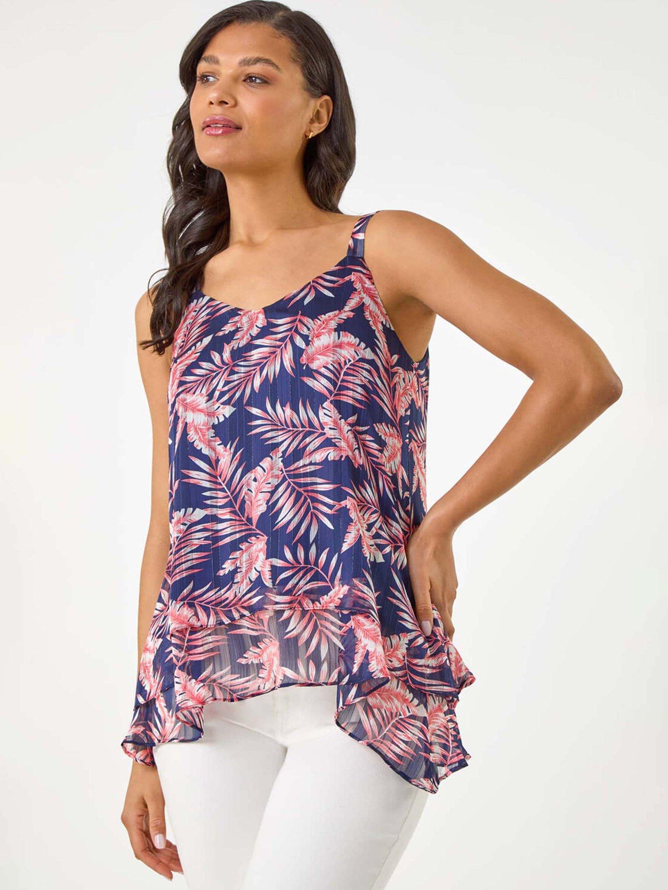 undefined Metallic Leaf Layered Cami Top - Navy