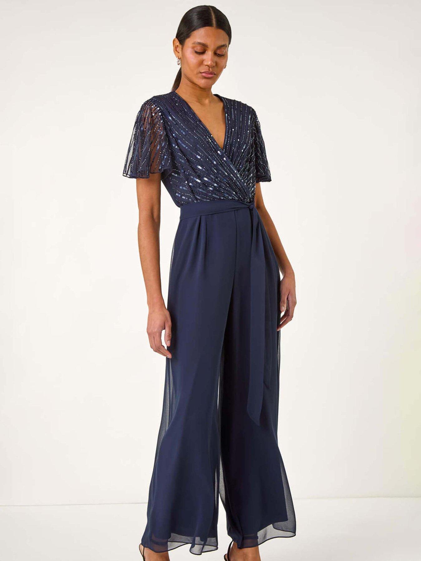 Roman Embellished Beaded V-neck Jumpsuit - Navy | Very