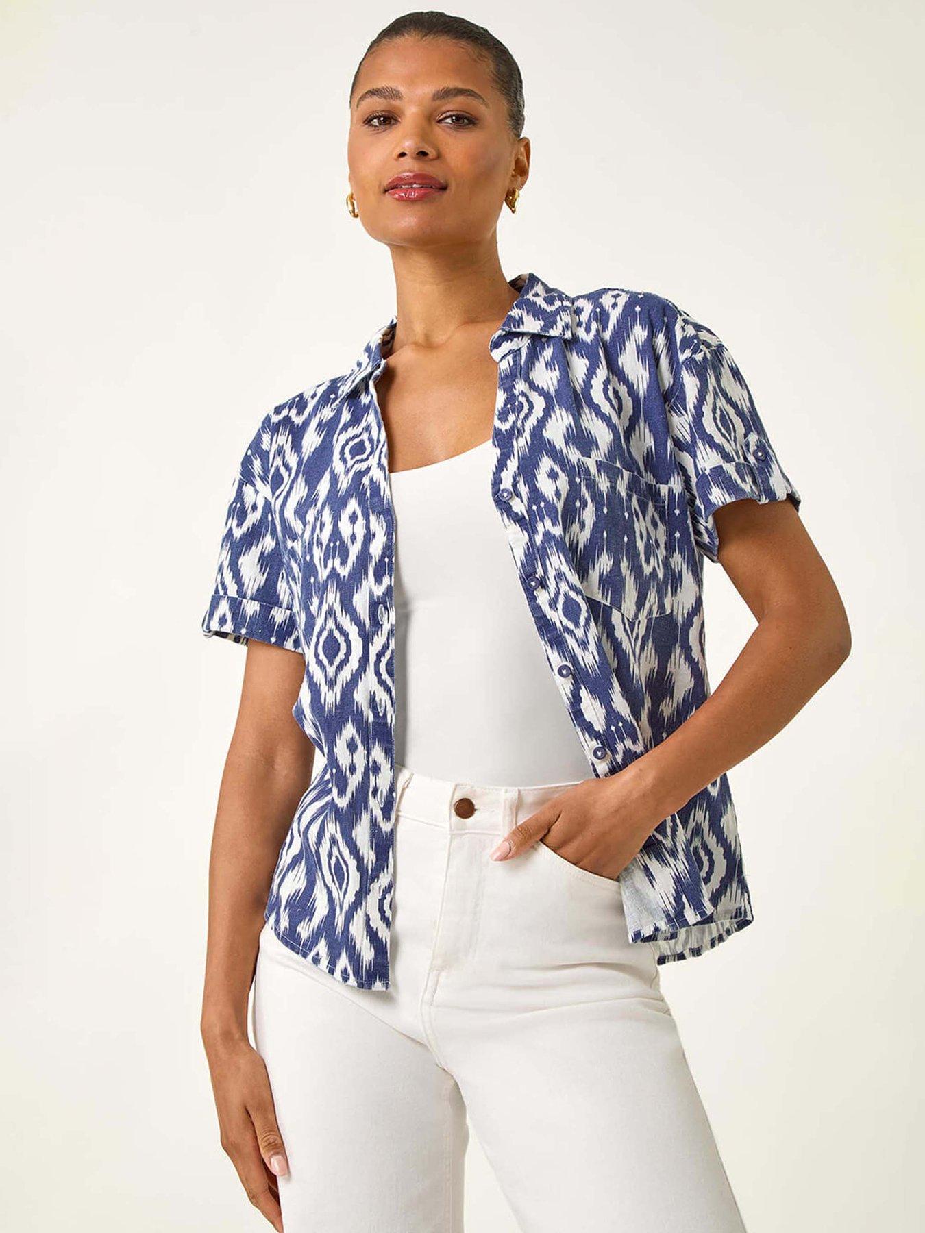 undefined Ikat Print Linen Mix Shirt - Navy