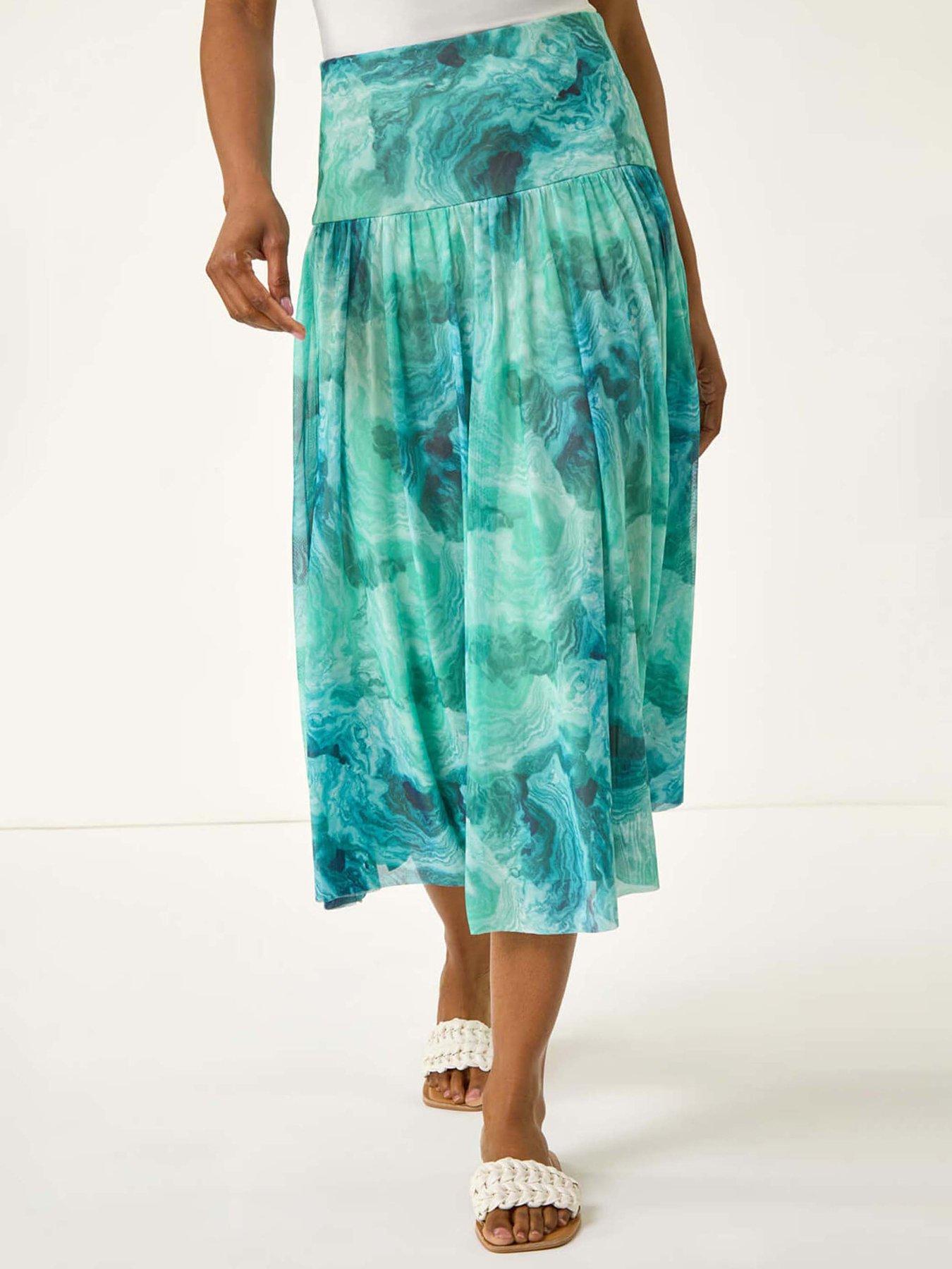undefined Marble Print Mesh Layer Skirt - Aqua