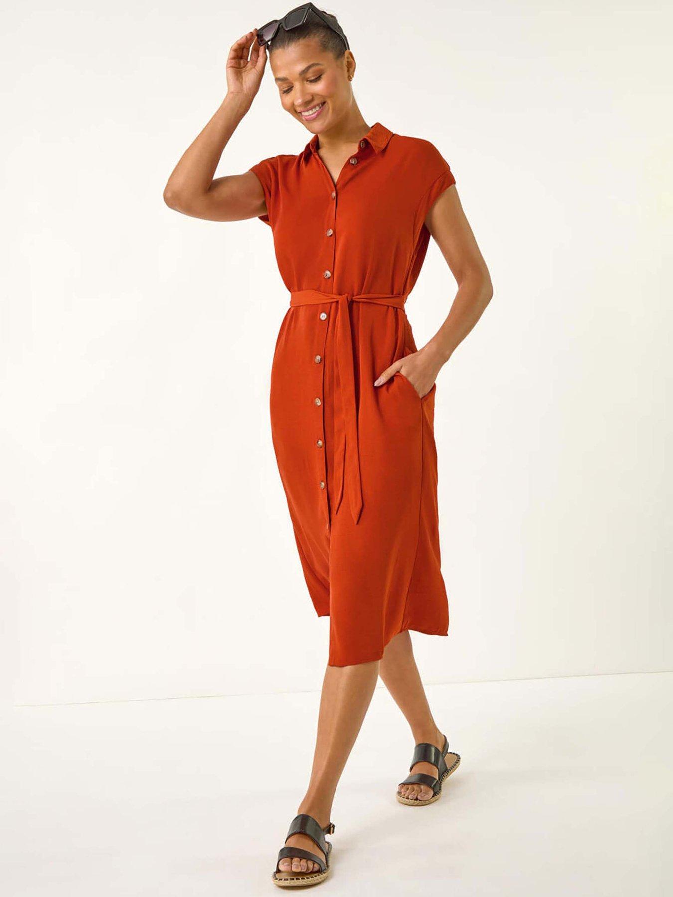 undefined Utility Buttoned Shirt Dress - Rust