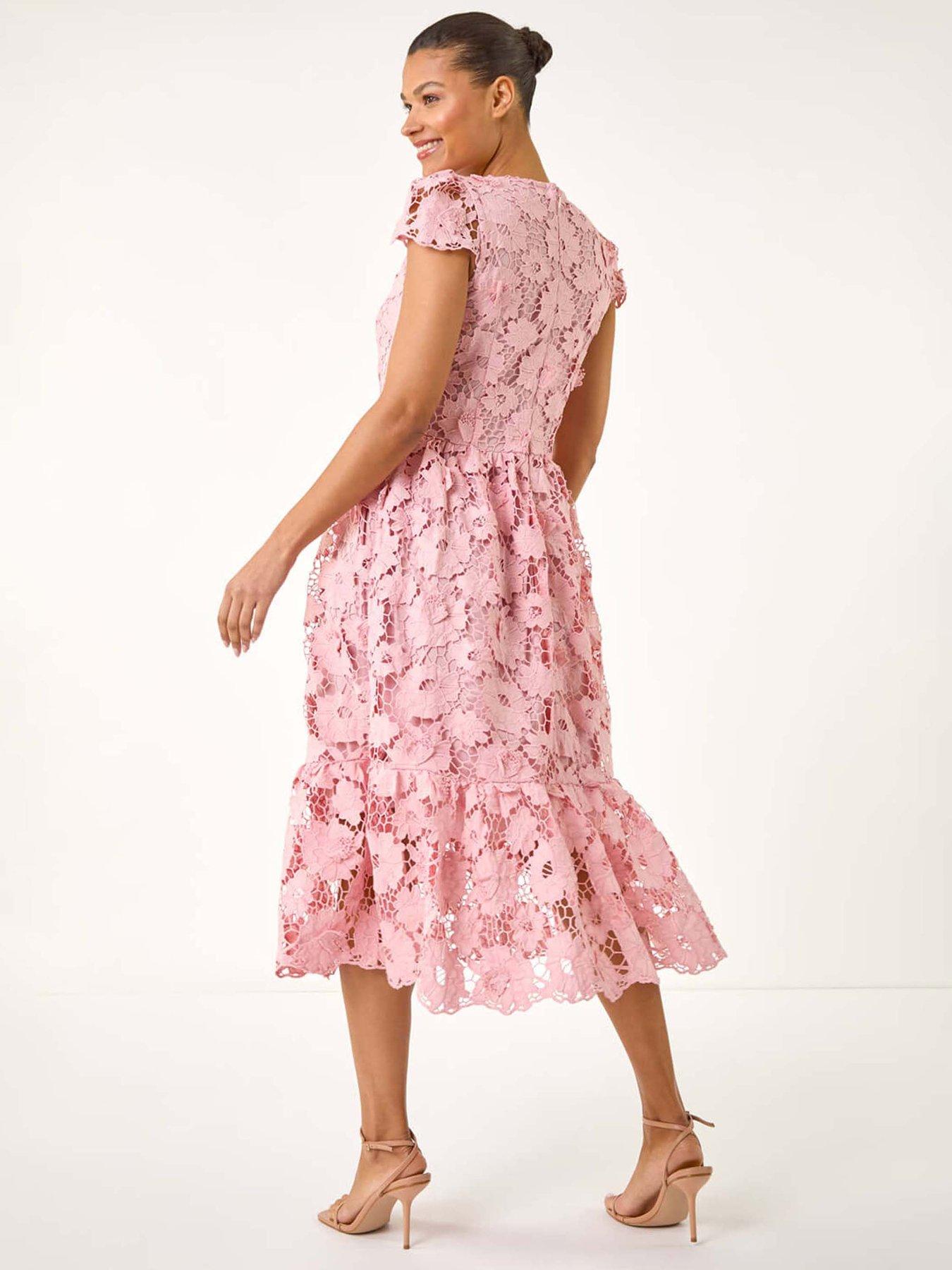 strapless open back dress Pink Crochet Detailed Dress  AX Paris