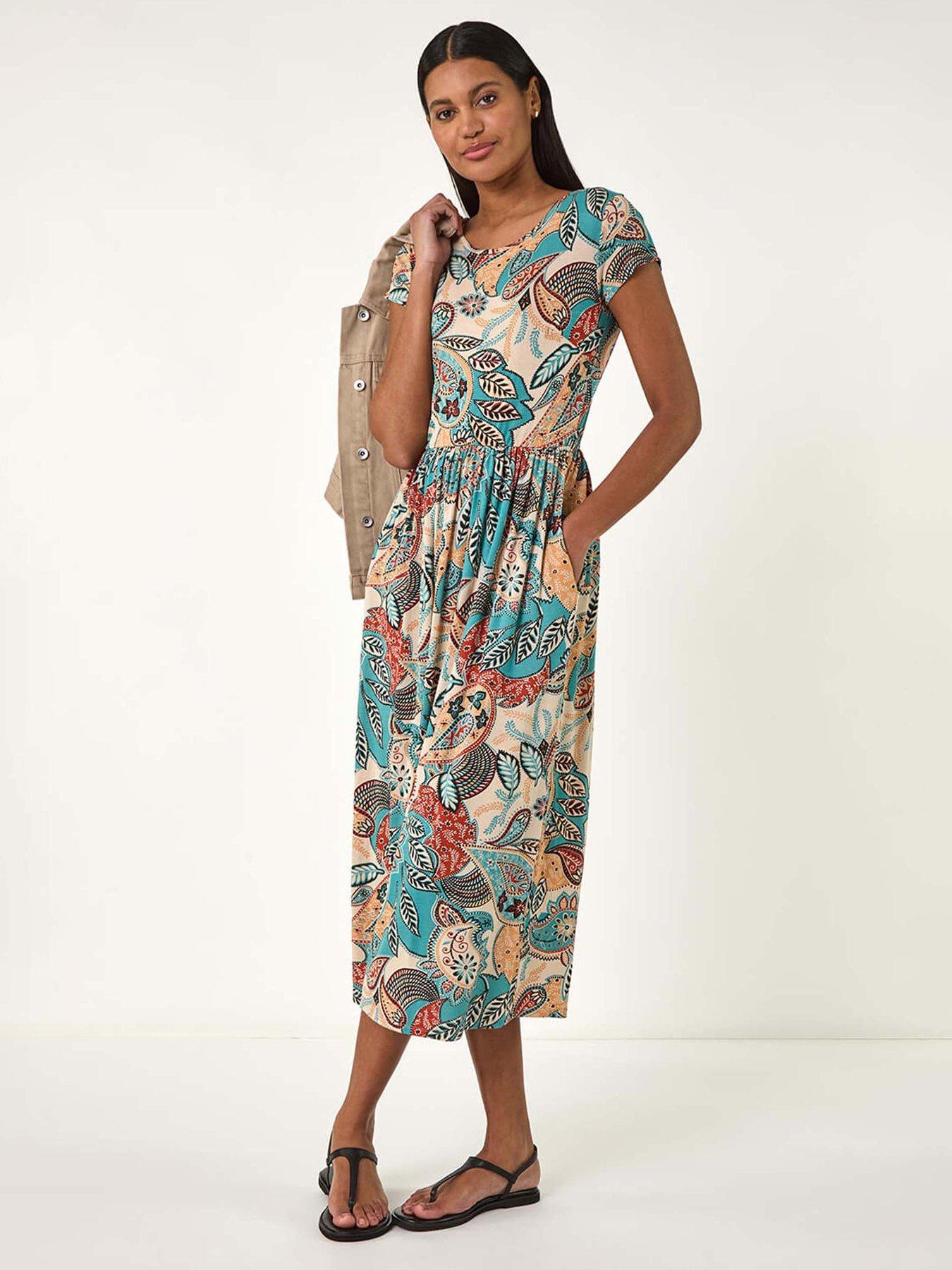 undefined Paisley Print Short Sleeve Midi Dress - Light Blue