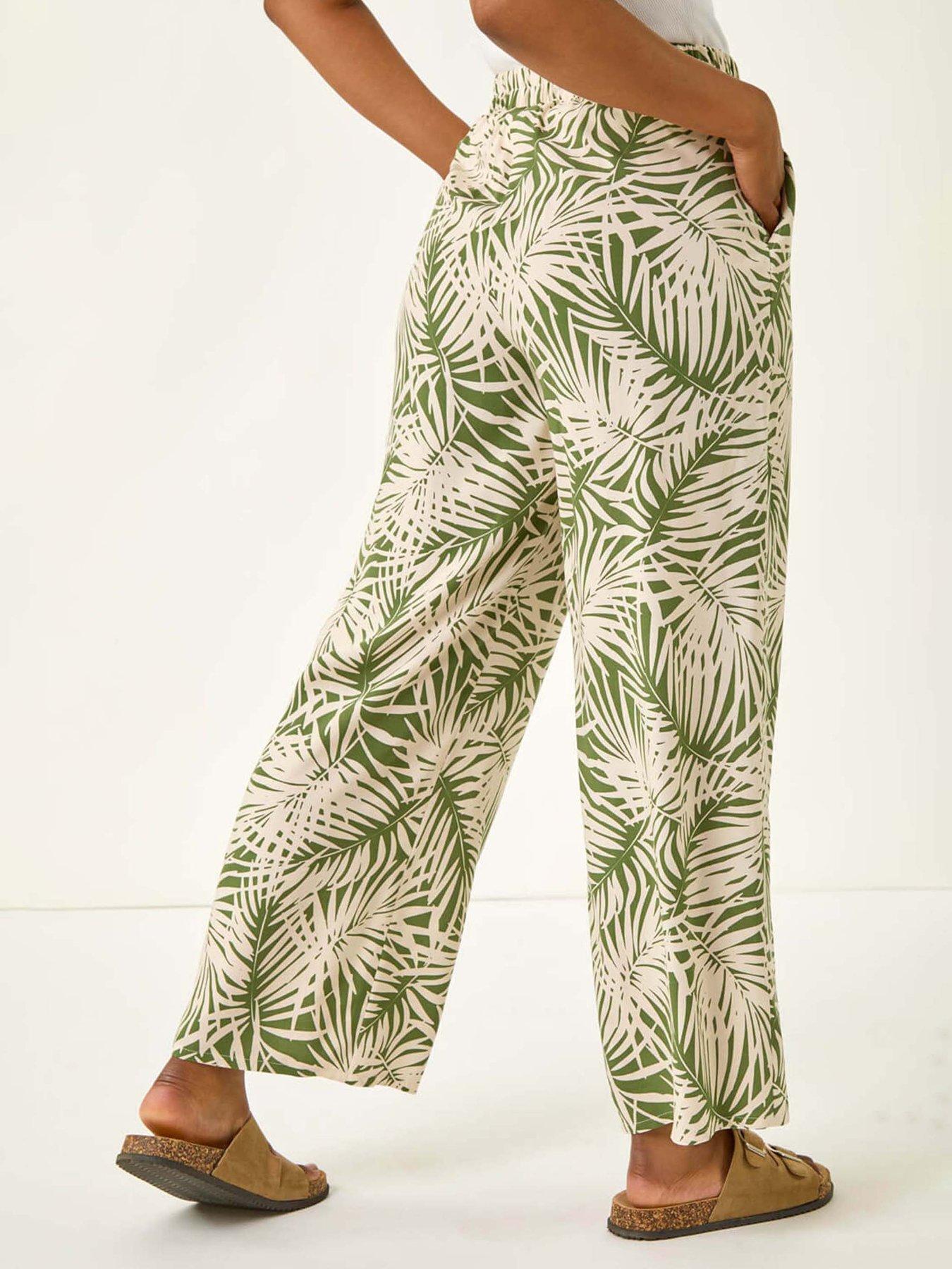 Image 2 of 5 of Roman Petite Leaf Print Wide Leg Trouser - Khaki