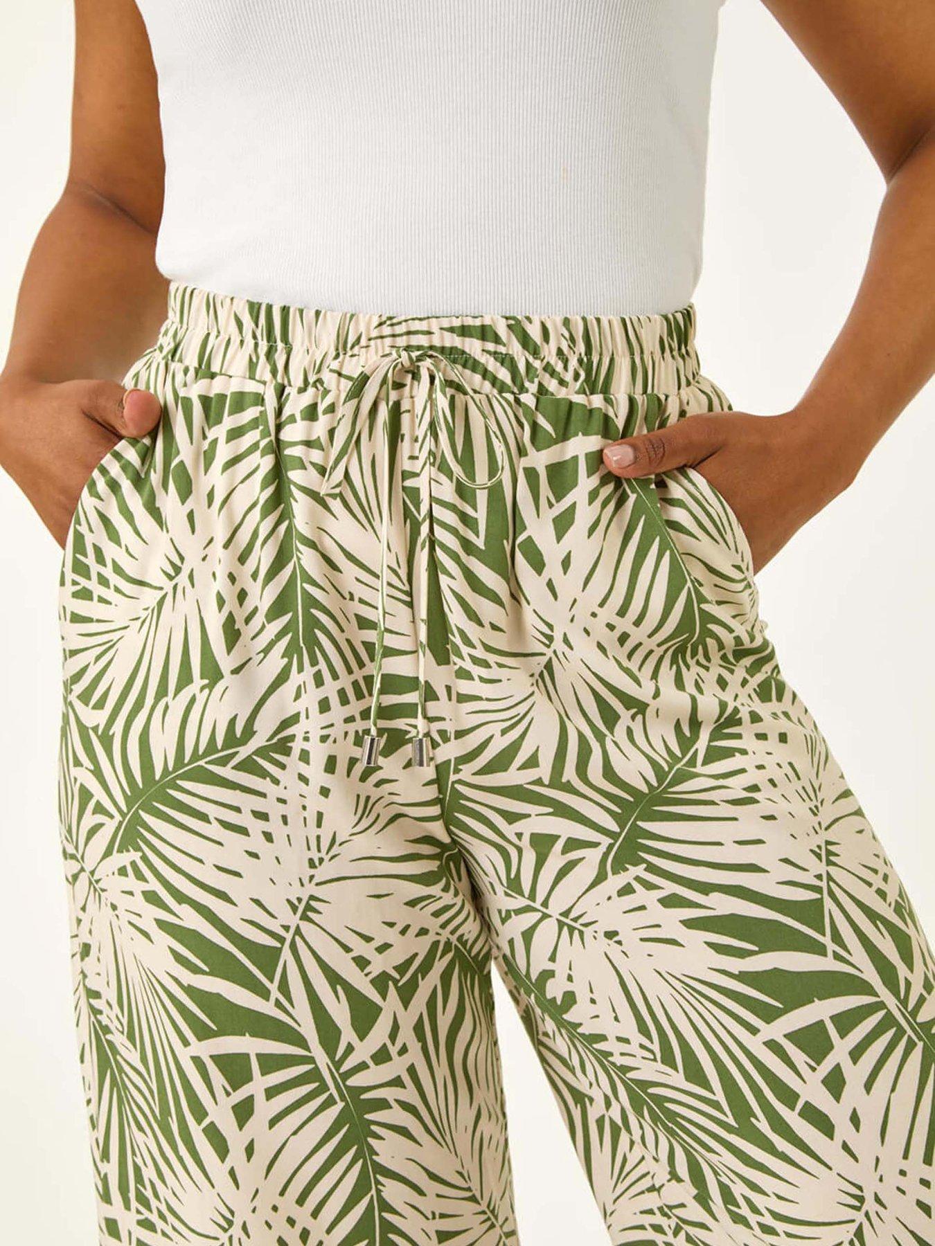 Image 5 of 5 of Roman Petite Leaf Print Wide Leg Trouser - Khaki