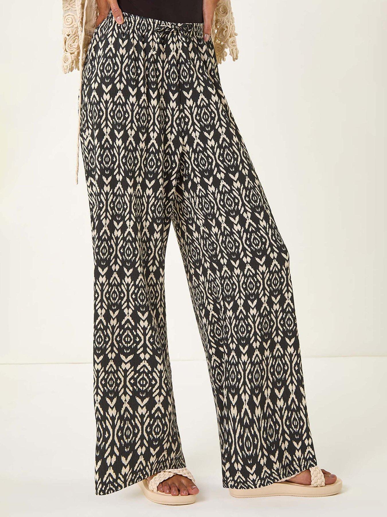 undefined Crinkle Print Tie Detail Trousers - Black