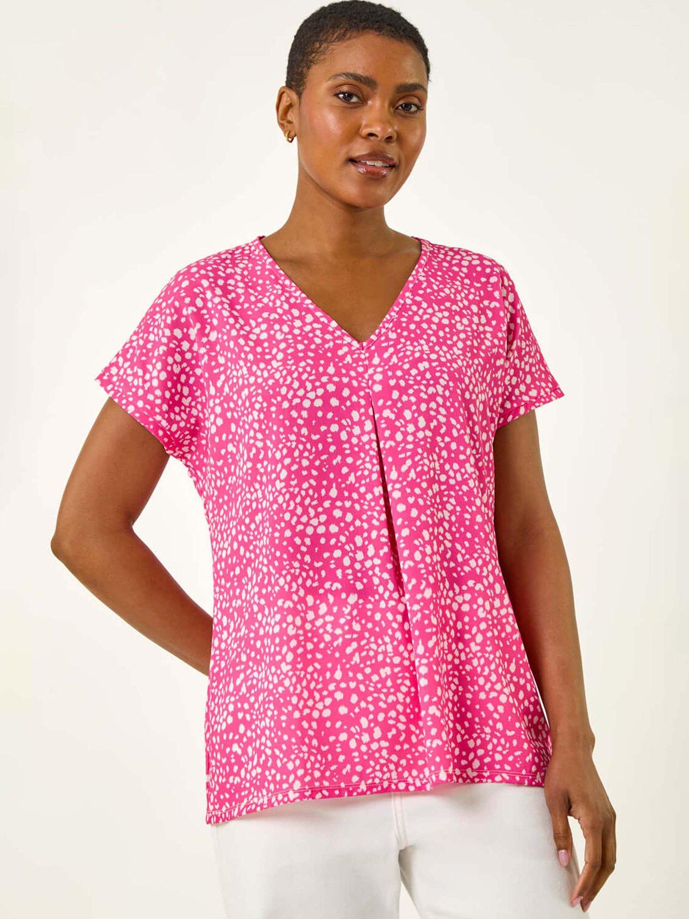 Roman Spot Print V-neck Pleat Front Top - Pink