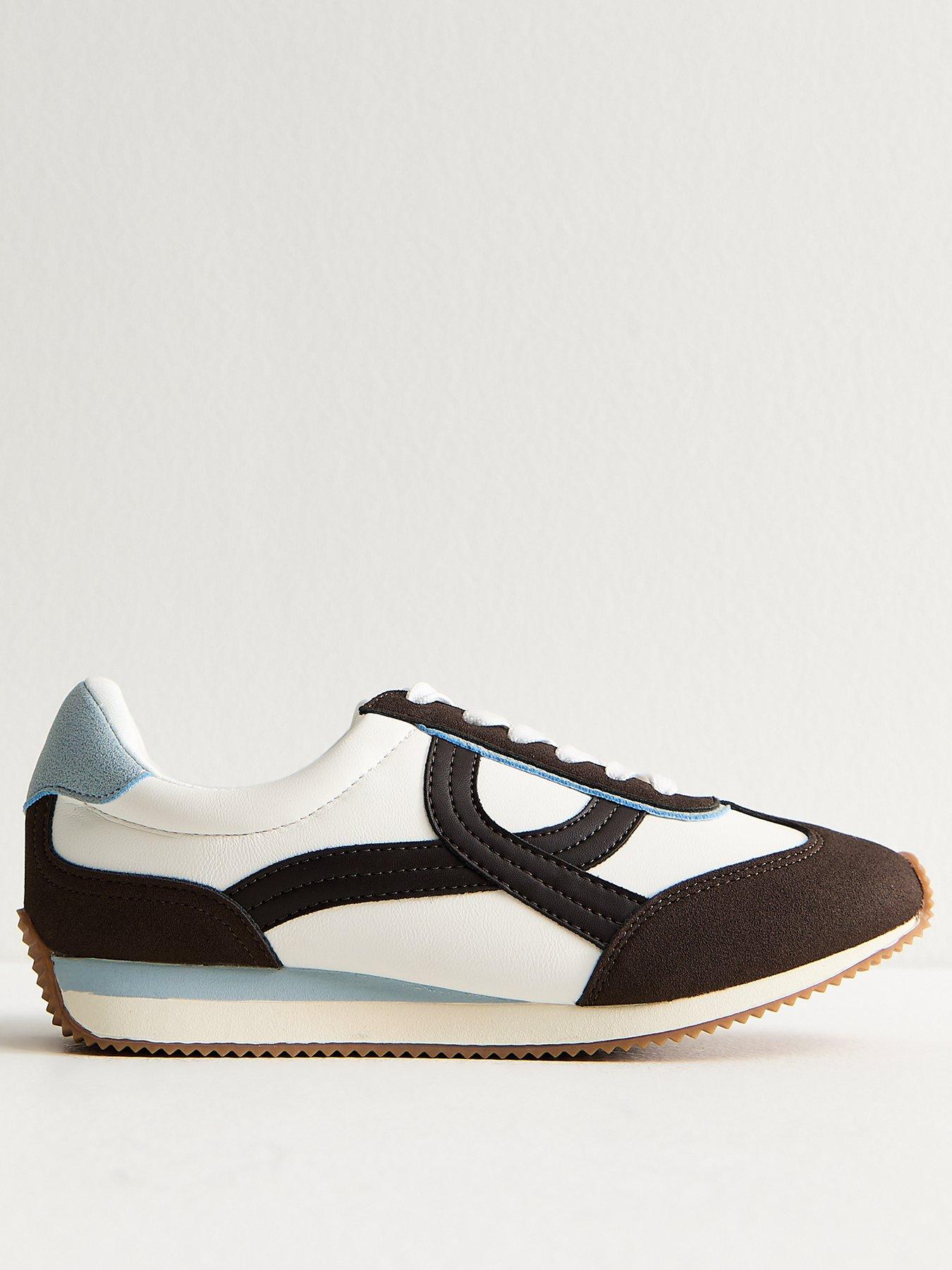 New Look White And Brown Faux Leather Contrast Cross Panel Trainers